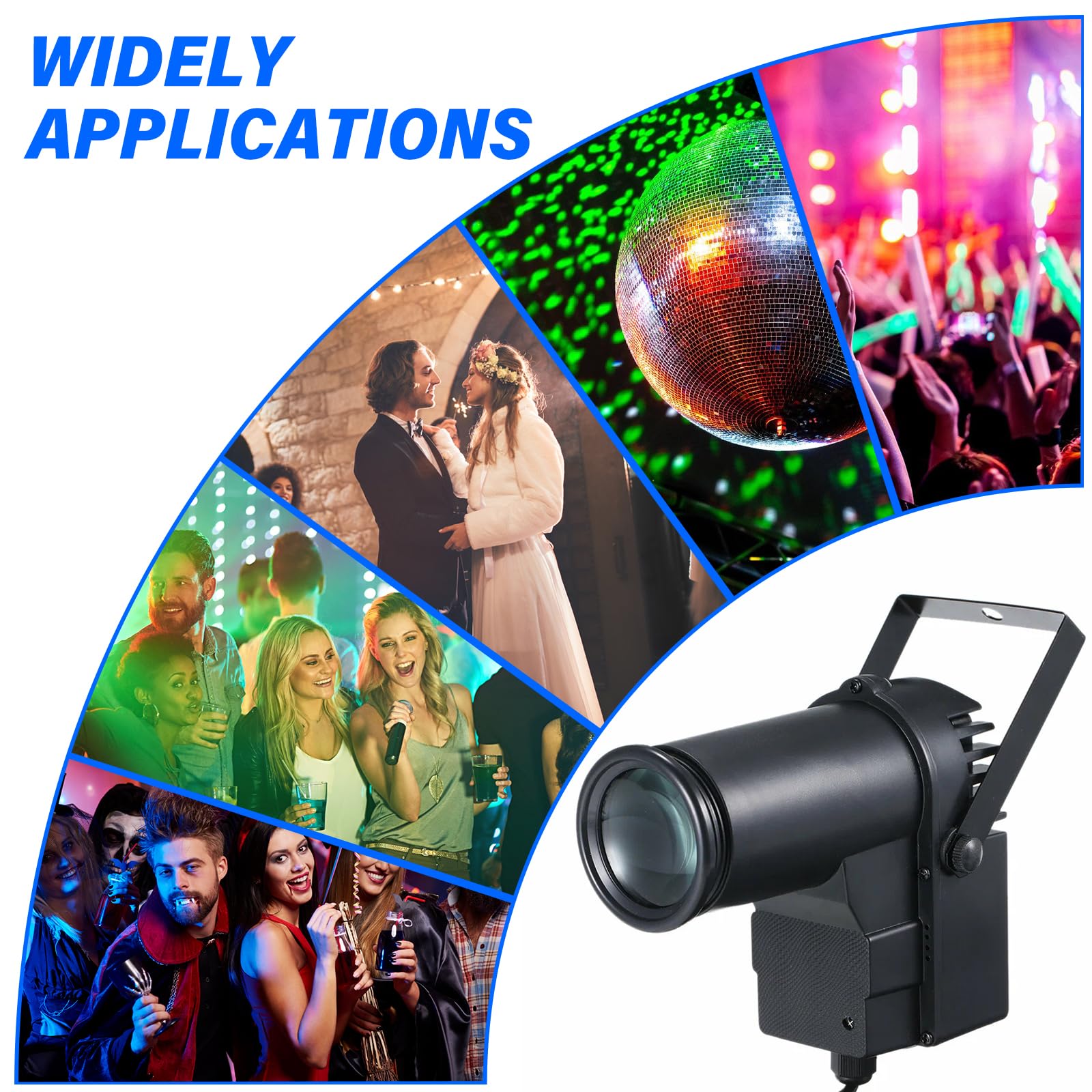 Pinspot LED luce 3 in 1 LED Pinspot spot spot spot 15 W RGBW sfera da discoteca con telecomando, mini spot luce da palcoscenico per feste, discoteche, club, bar, matrimonio