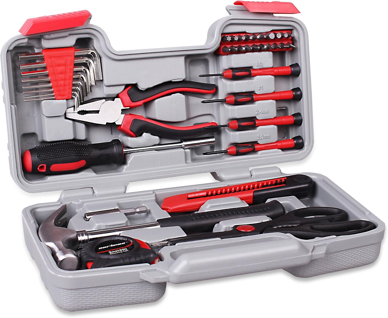 Cartman 39Piece Tool Set General Household Kit with Plastic Toolbox Storage Case Cutting Plier Red - - 