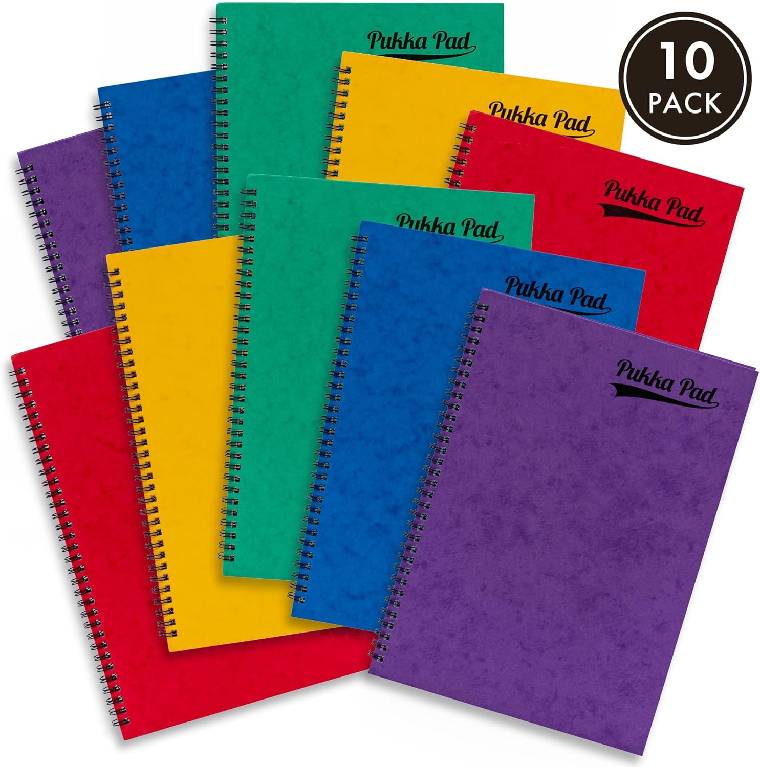 Pukka Pad, Bright Pressboard A4 Pad – 10 Pack, Side Wire-Bound Notebooks with 120 Pages of 80GSM Lined Paper, Pressboard Cover, and Elasticated Closure for School, Office, and Home – Assorted Colours
