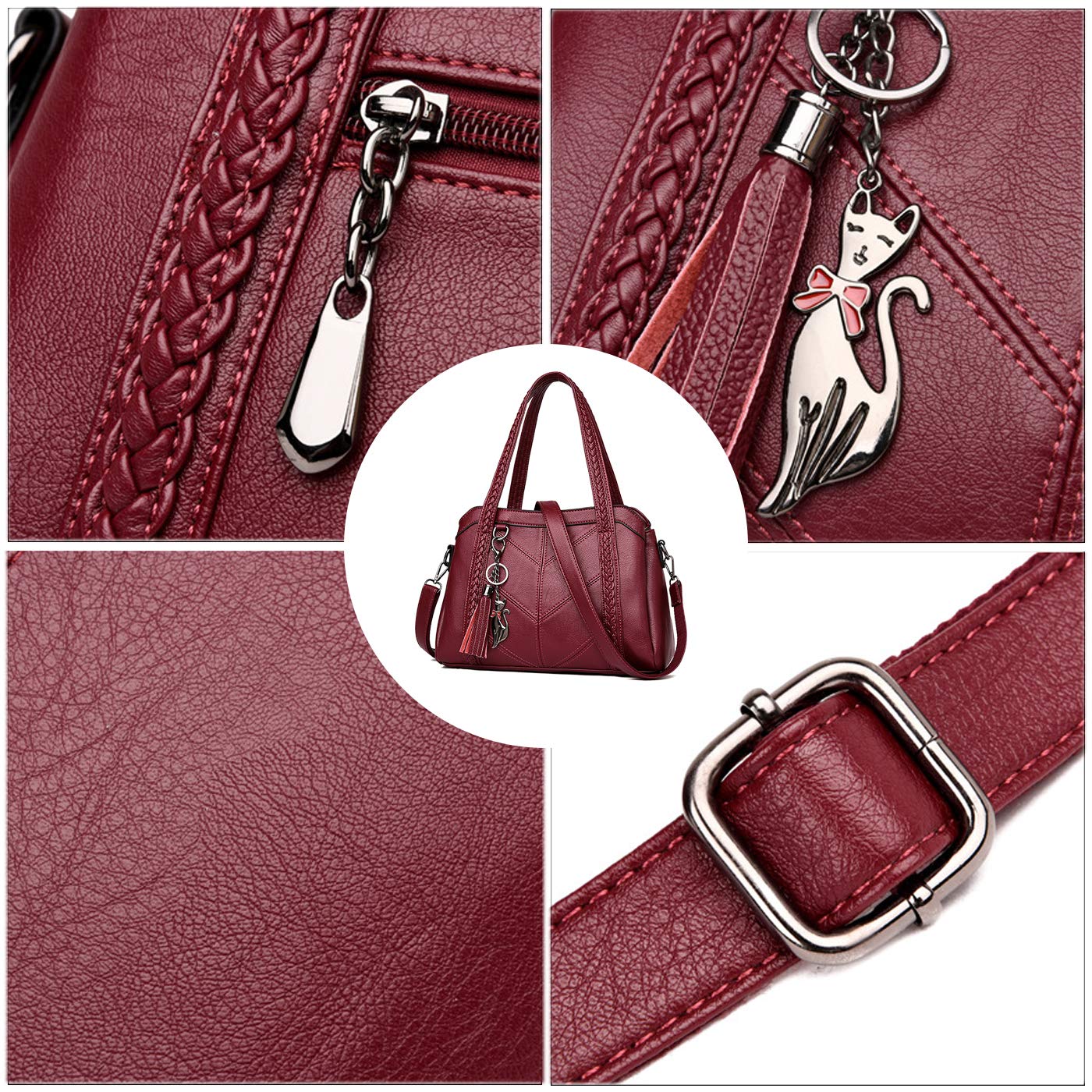Damen Hobo Schultertasche Tasche mit Schultergurt Umhängetasche Handtasche aus PU-Leder EINWEG