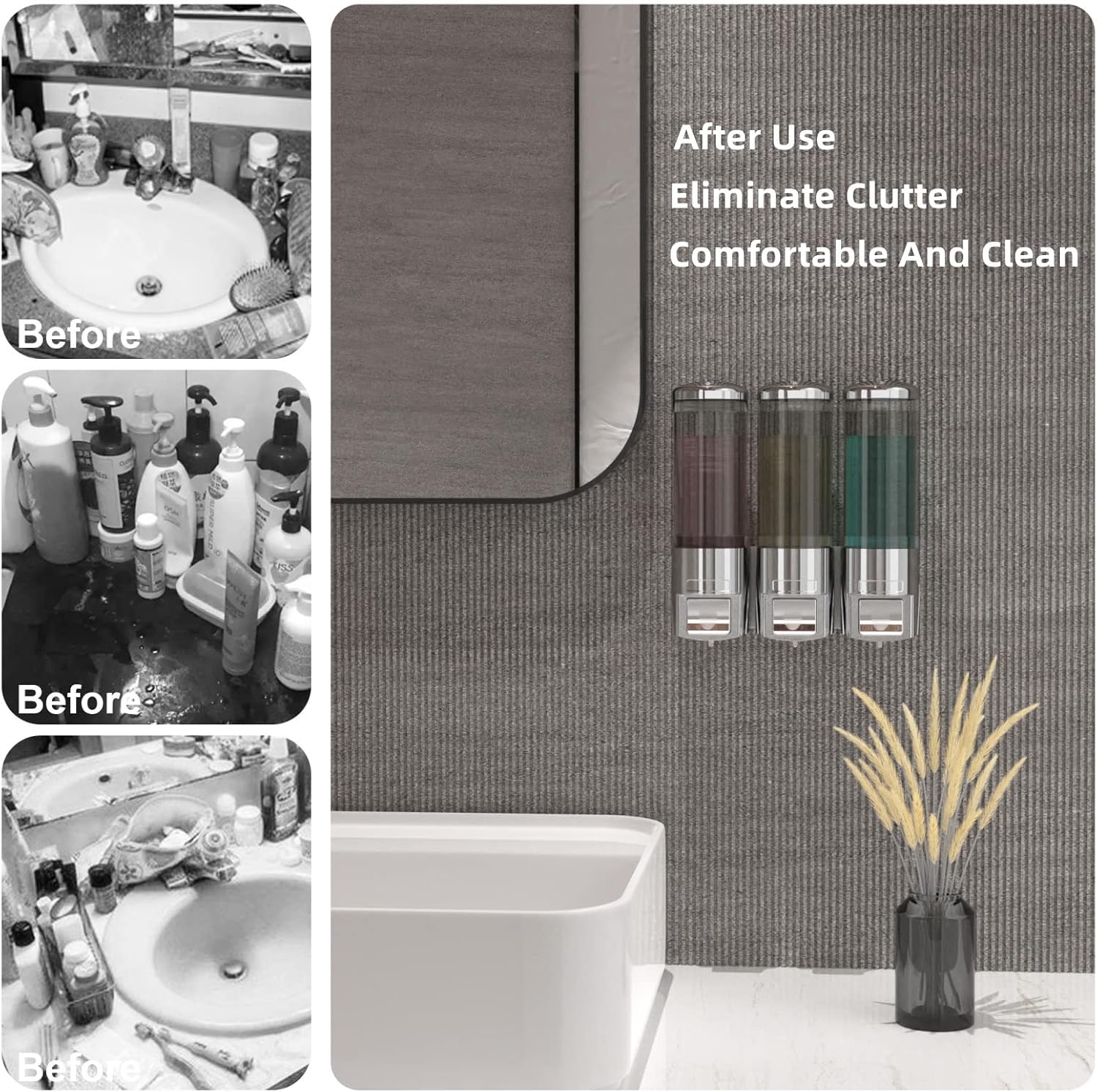 Shower Soap Dispenser Wall Mounted 3-Chamber, 300Ml Chamber Shower Dispenser, Suitable , Bathroom, Kitchen, Hotel, Restaurant : Home & Kitchen