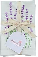 Alsoya Cloth Napkins Set of 4: 50% Cotton 50% Linen, Embroidered Lavender Design, Soft White 16.5x16.5" Table Napkins for Dining & Parties