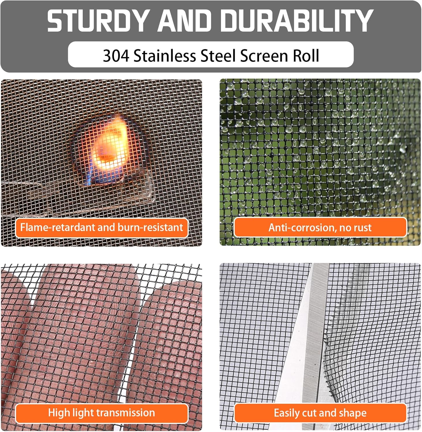 304 Black Stainless Steel Robust & Shielding Window Screen Replacement Mesh Screen, 39IN x 10FT, Perfect for Windows, Doors, Patios & Pets, Mosquito-Proof,Sturdy Screen Mesh Roll (20 Mesh)