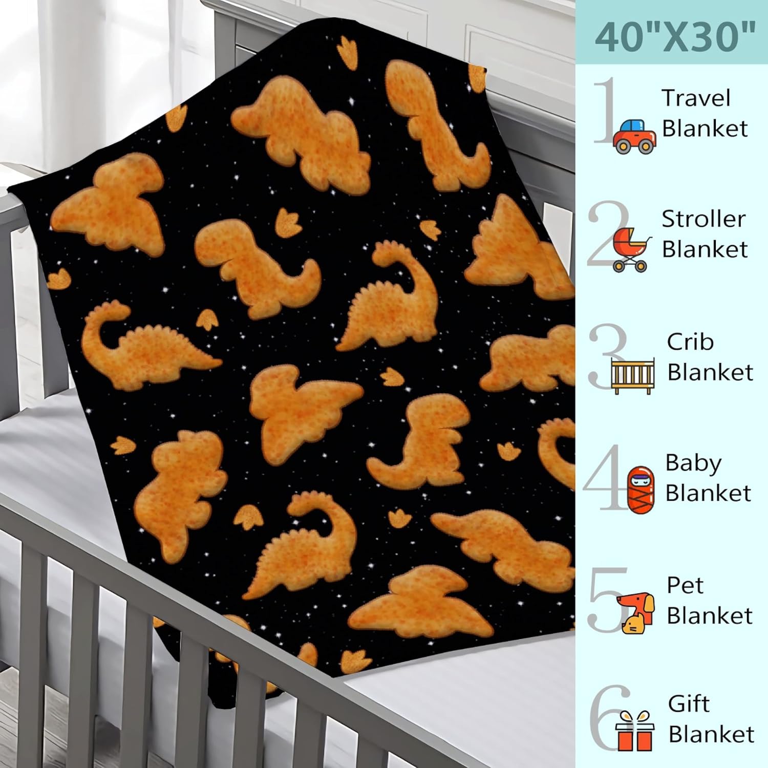 Dino Chicken Nuggets Throw Blanket - Ultra Soft Plush Flannel Blanket,Warm Cozy Bed Quilt Home Decor for Couch Sofa Bed All Season,60"x50" for Teens