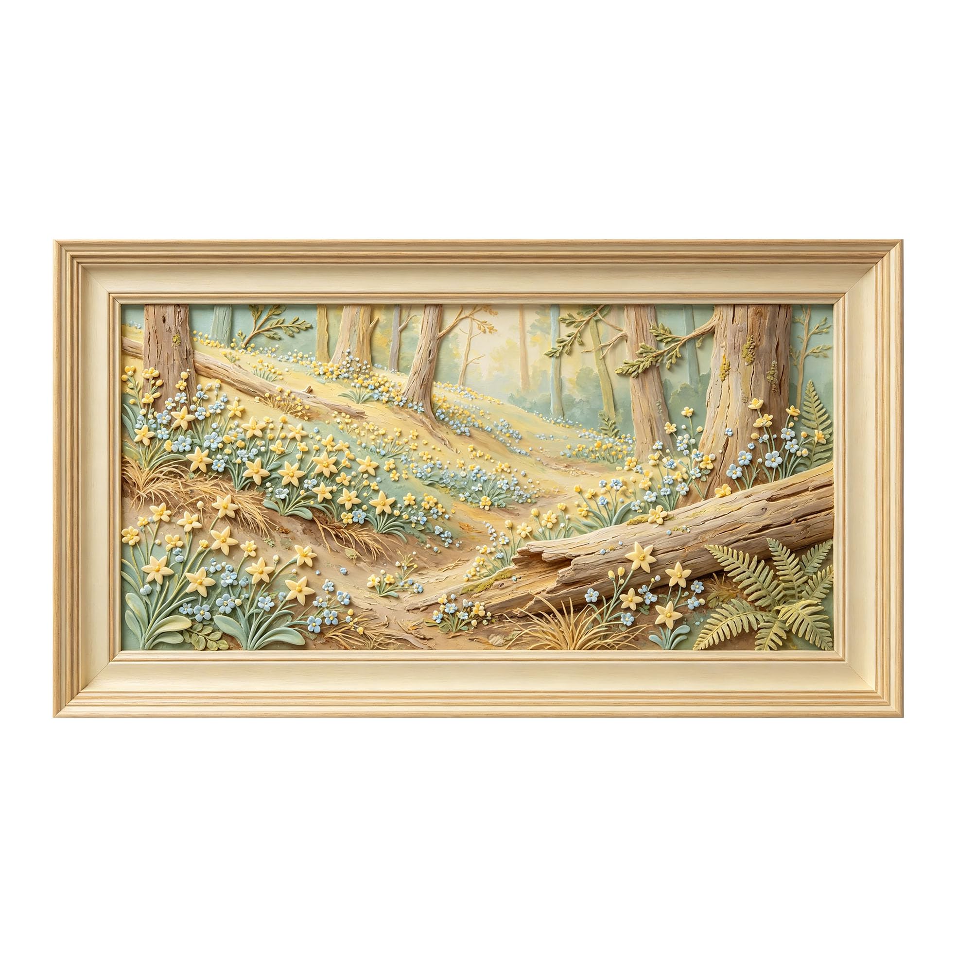 Murasolite 3D Framed Wall Art Woodland Meadow Landscape Oil Painting SelfAdhesive Fabric Mural Wall Decor， Peel and Stick No Damage to Wall， AntiFall Safe Design for Bedroom Living Room