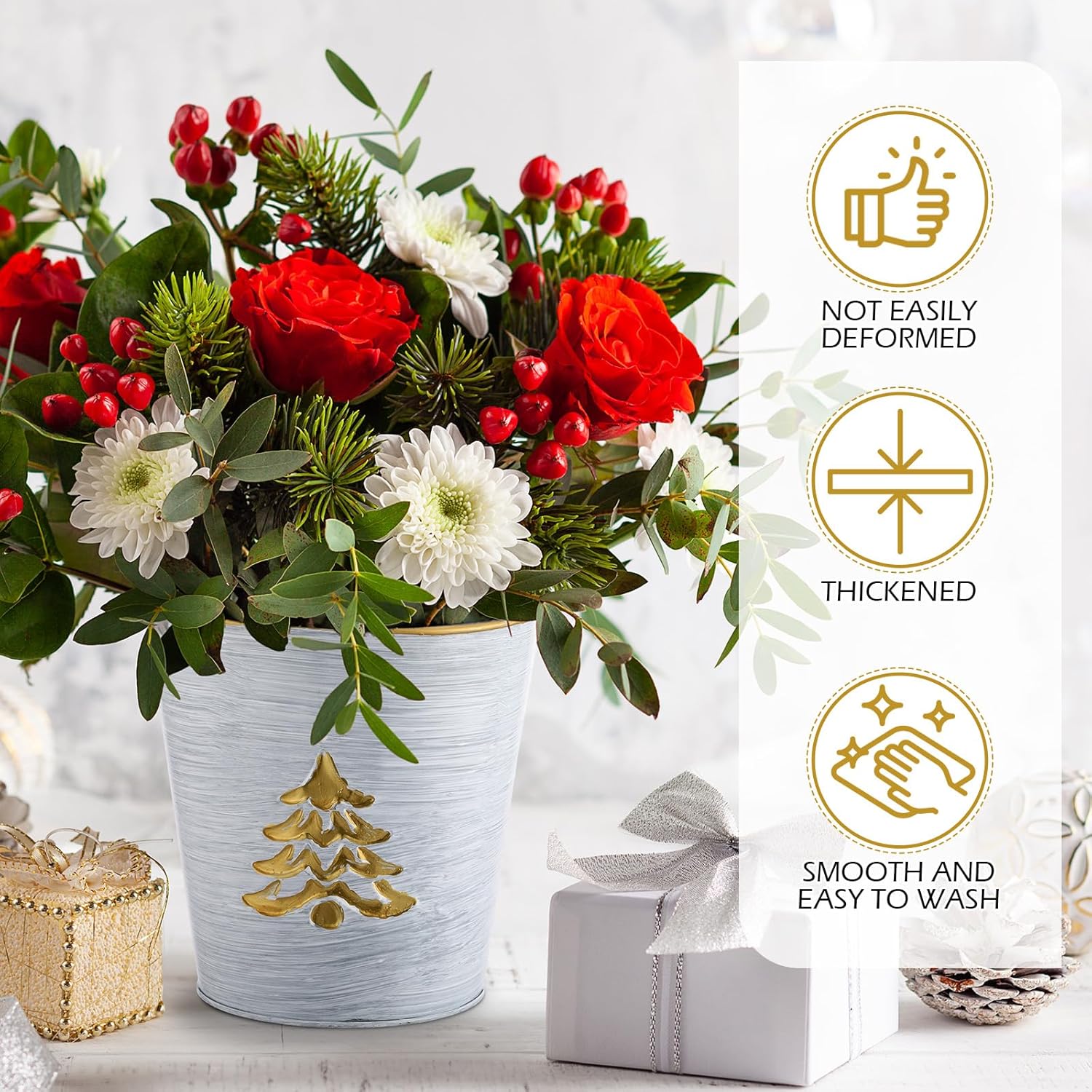 Zhehao 6 Pcs Christmas Galvanized Bucket 5.9'' Metal Basket Bucket Planters Pot Decorative Tin Farmhouse Vintage Flower Holder Decor for Xmas Home Outdoor Indoor(Tree Style)