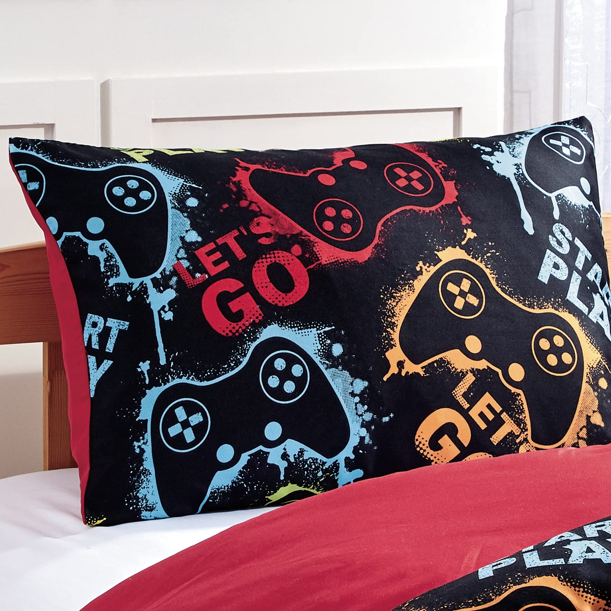 Chezmoi Collection Gamer Bedding 4-Piece Video Games Gamepad Microfiber Comforter Set for Boys Kids Teens Full/Queen Size (Oversized Twin)