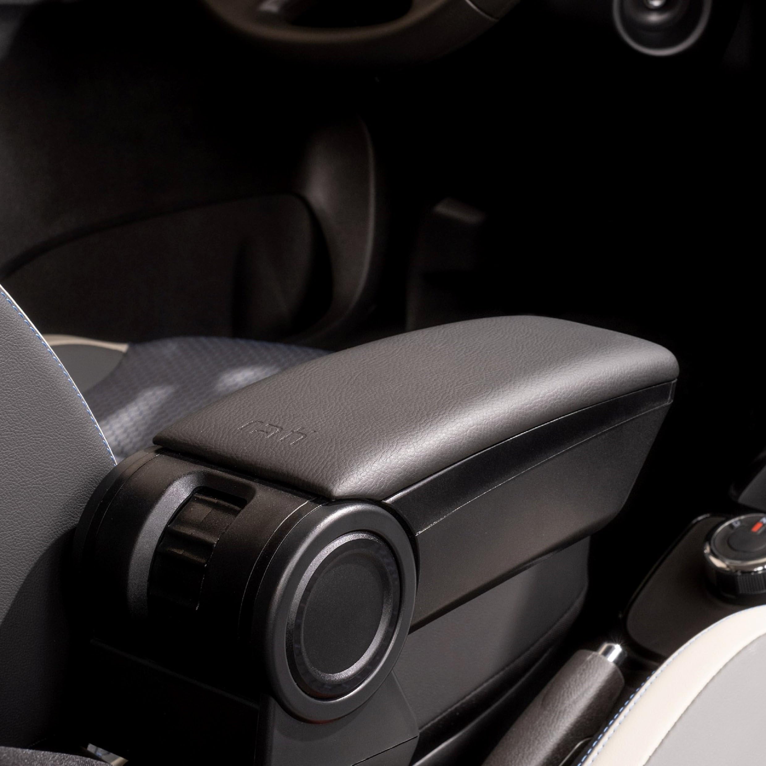 Rati Armster 3 Armlehne kompatibel für FIAT 500 2016-2024 [schwarz,vegan Leder] nachrüstbare Mittelarmlehne mit Staufach (nicht zum 500e)
