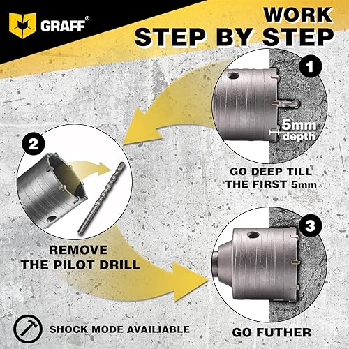 Miniatura 5 de Broca de núcleo de martillo giratorio SDS Max de 3-14 pulgadas - Broca de núcleo para hormigón, mampostería, cemento, ladrillo de silicato - Sierra