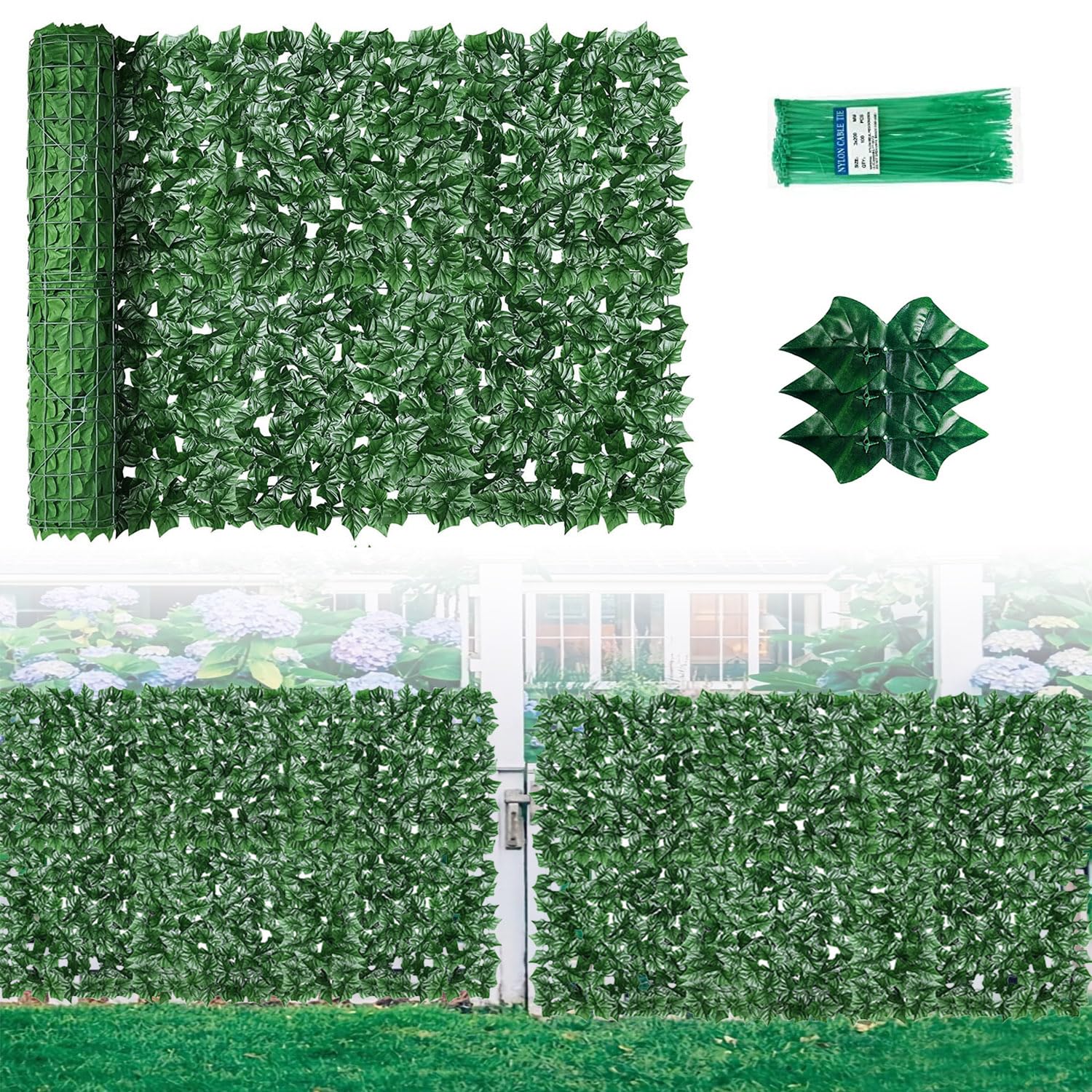 Artificial Ivy Privacy Fence Screen - 5m Outdoor Garden Privacy Screening, Balcony Privacy Screen, Stylish Wall Décor, UV-Resistant Faux Leaves, Lush Green Ivy Look, Ideal for Privacy & Shade (2)