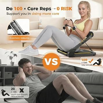 ZIWWVY Ab Machine for Stomach Workout, Sit Up Exercise | 4-Speed Adjustable Ab Trainer Machine with Automatic Rebound, Home Gym Abdominal Exercise Equipment for All Ages