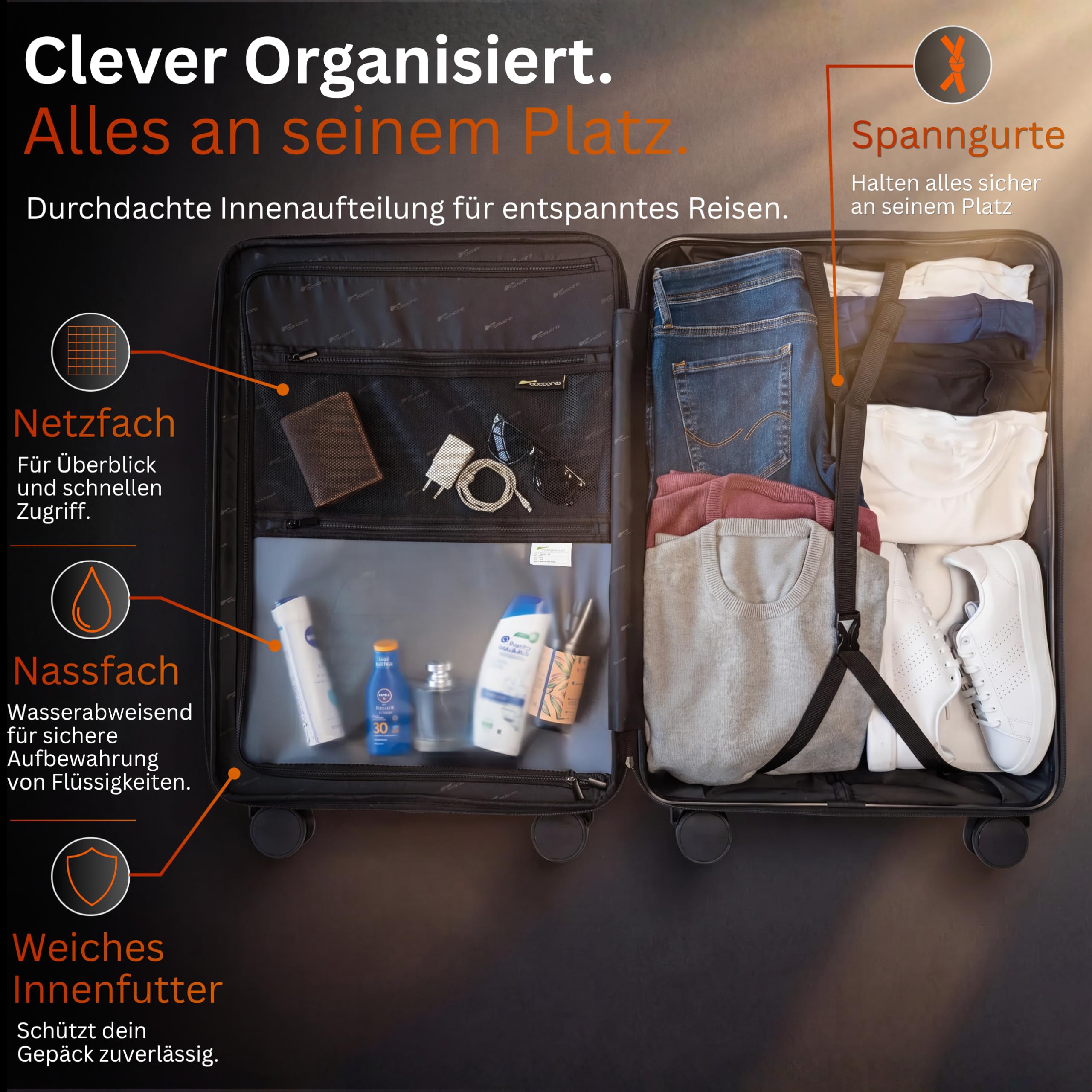 Hartschalenkoffer XL 100L erweiterbar auf 117L 158cm Gurtmaß 8 Rollen 360° drehbar TSA Schloss Teleskopgestänge Reisekoffer champagner