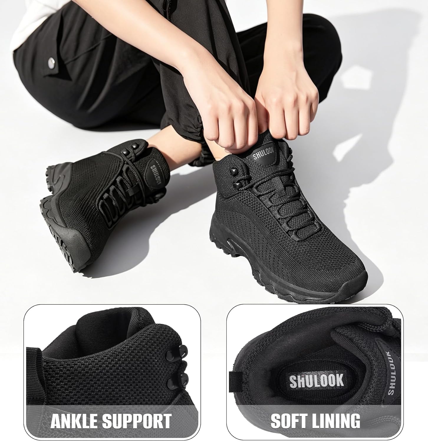 SHULOOK Non Slip Work Boots Women Slip Resistant Comfortable Mesh Kitchen Chef Shoes for Restaurant Food Service Lightweight Walking Shoes Ankle Support,Black