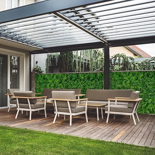 Miniatura 7 de MYOYAY Paquete de 12 paneles de boj artificiales de 24 x 16 pulgadas, telón de fondo de césped artificial de 31 pies cuadrados, paneles de pared de