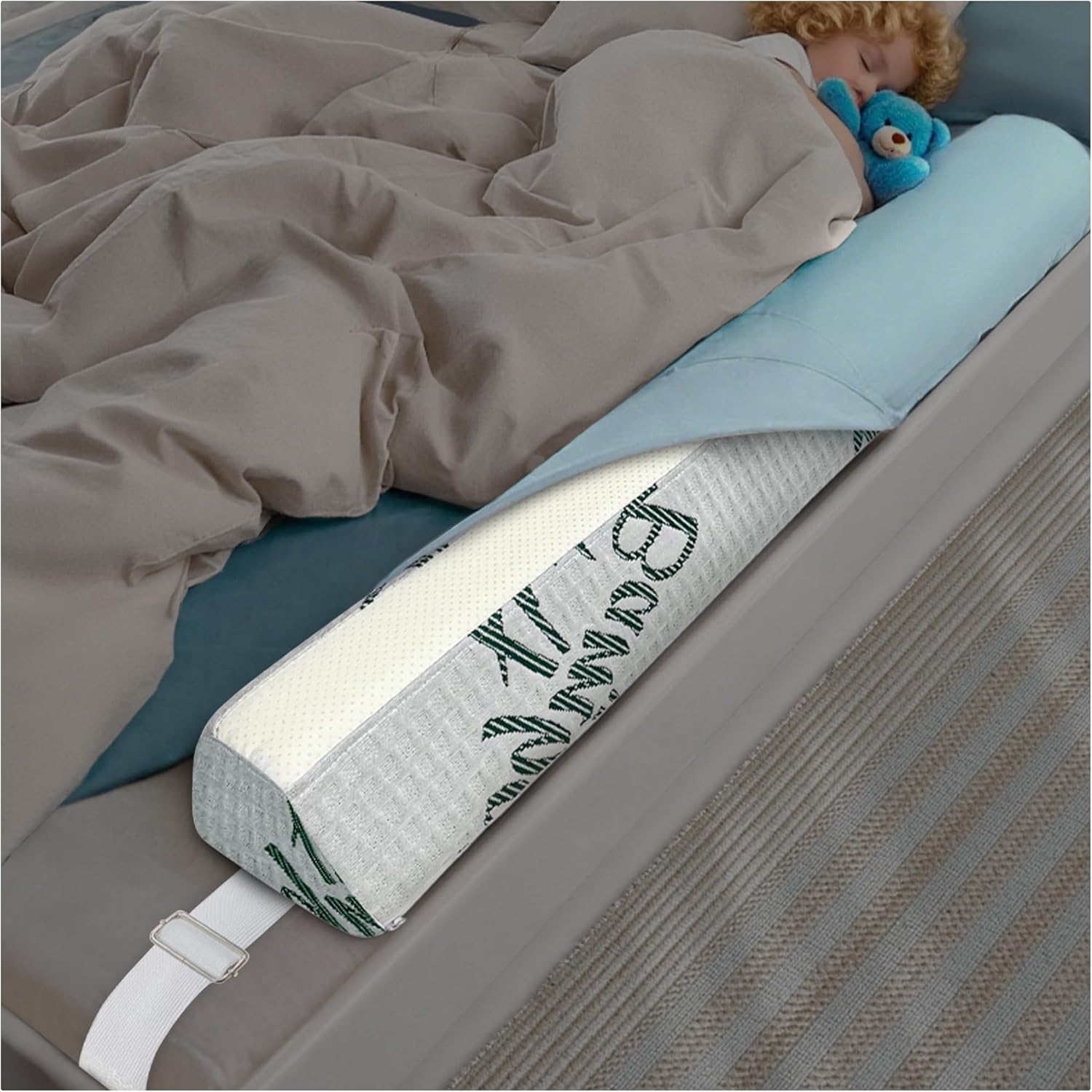 Baby Bed Bumpers for Toddlers with Adjustable Bandd, Foam Bed Guard Rail for Kids Bed Twin Full Queen King Size Bed, 2 Pack
