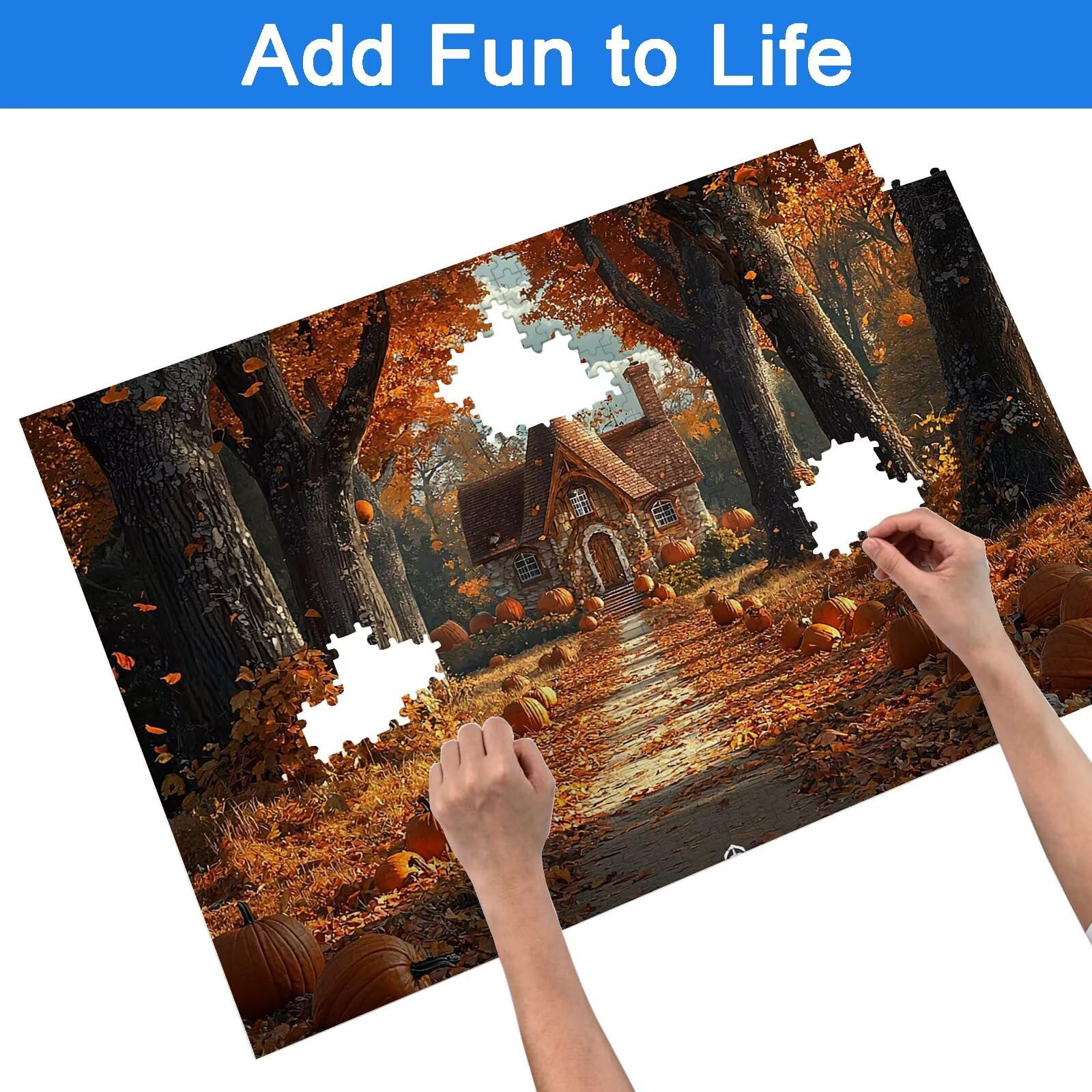 Puzzle 1500 elementów dla dorosłych, jesienne puzzle dla dorosłych i dzieci, duże drewniane puzzle z pudełkiem, gra koncentracyjna dla dorosłych, 1500 elementów puzzli na Halloween do dekoracji ścian