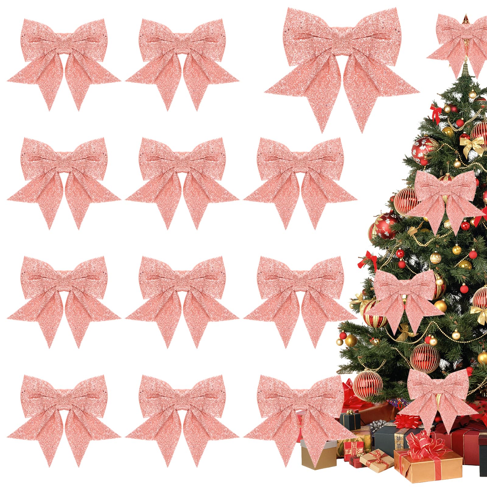 12 Stück Schleifen Weihnachten, Champagner Glitzer Produktbild-Vorschau 4
