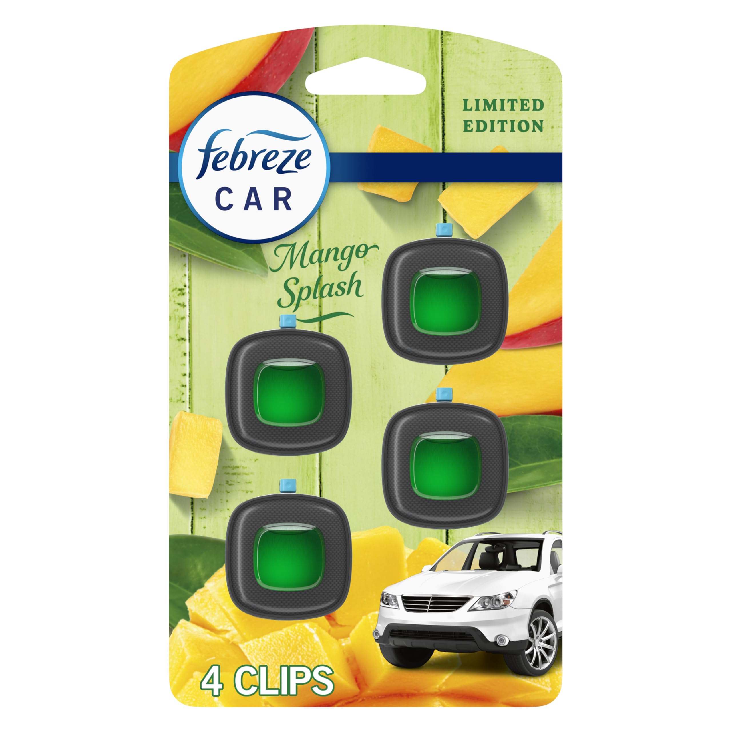 Febreze Car Air Freshener Vent Clip Multipack Mango Splash Scent Long Lasting Smell Fighter for Strong Odors Car