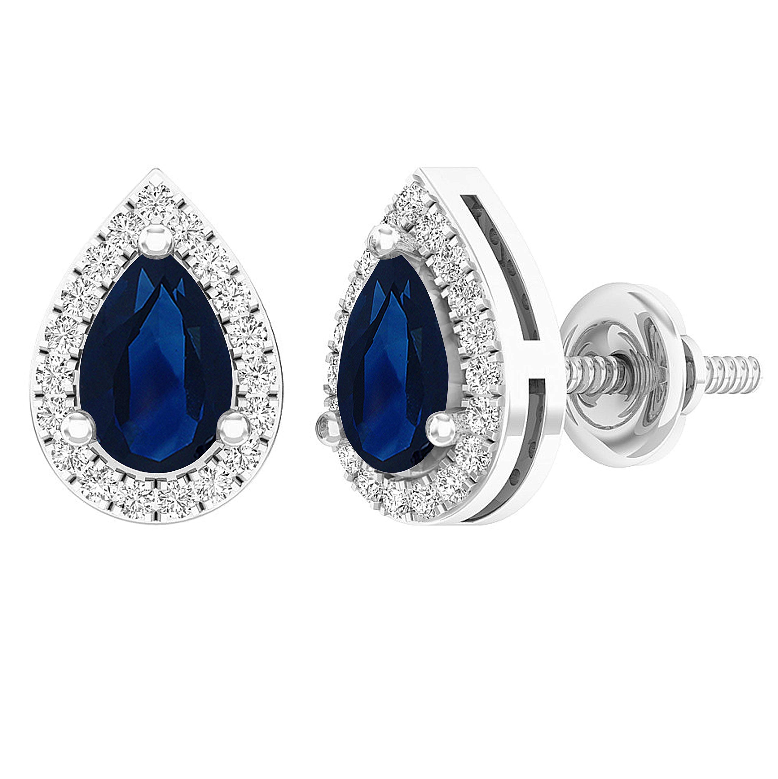 送料無料Dazzlingrock Collection 6X4 mm Pear Lab Created Blue Sapphire & Round Natur