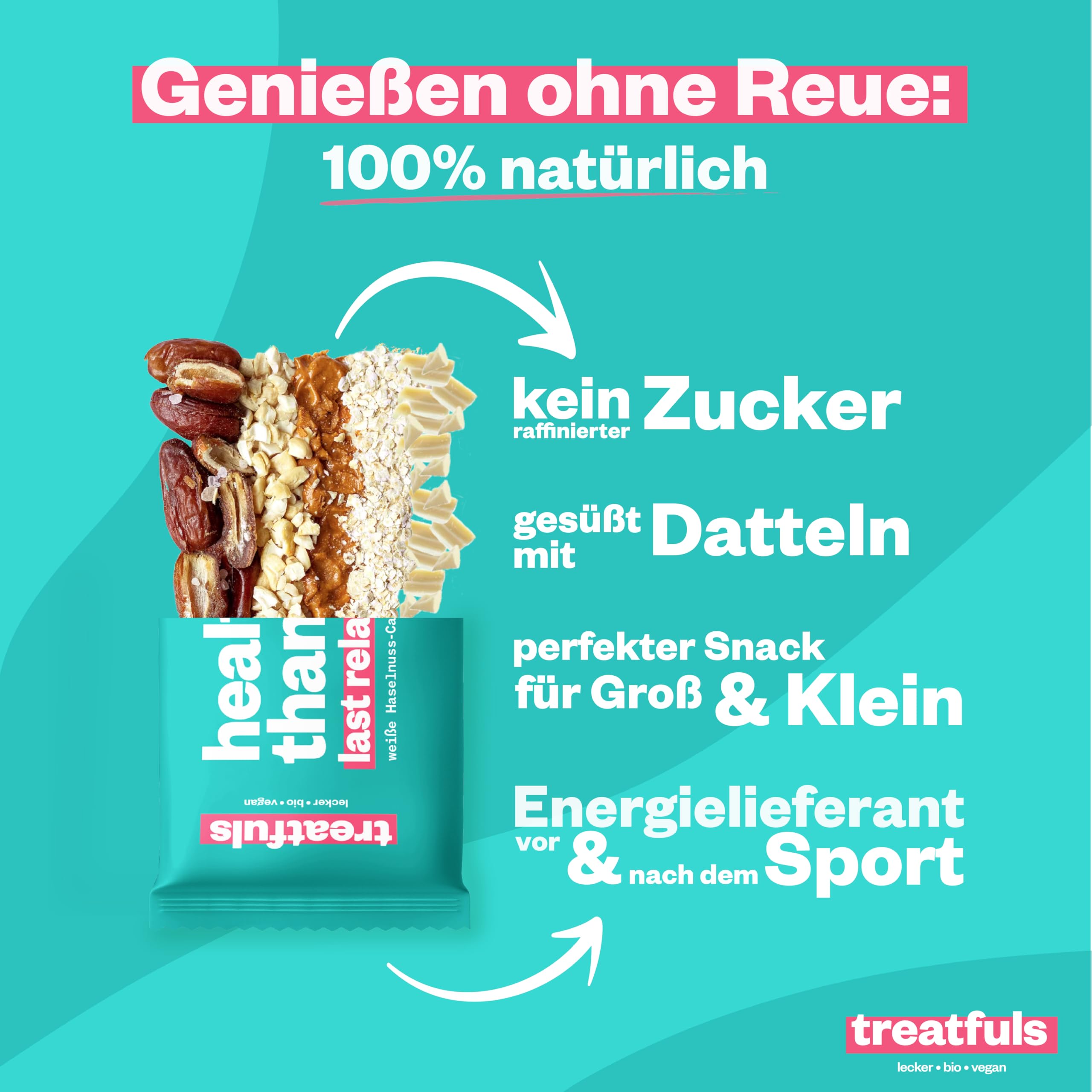 treatfuls weiße Bio-Haselnuss-Cashew Riegel 20x40g | Datteln und Haselnüsse | vegan | 100% natürliche Zutaten | glutenfrei | laktosefrei | ohne Soja