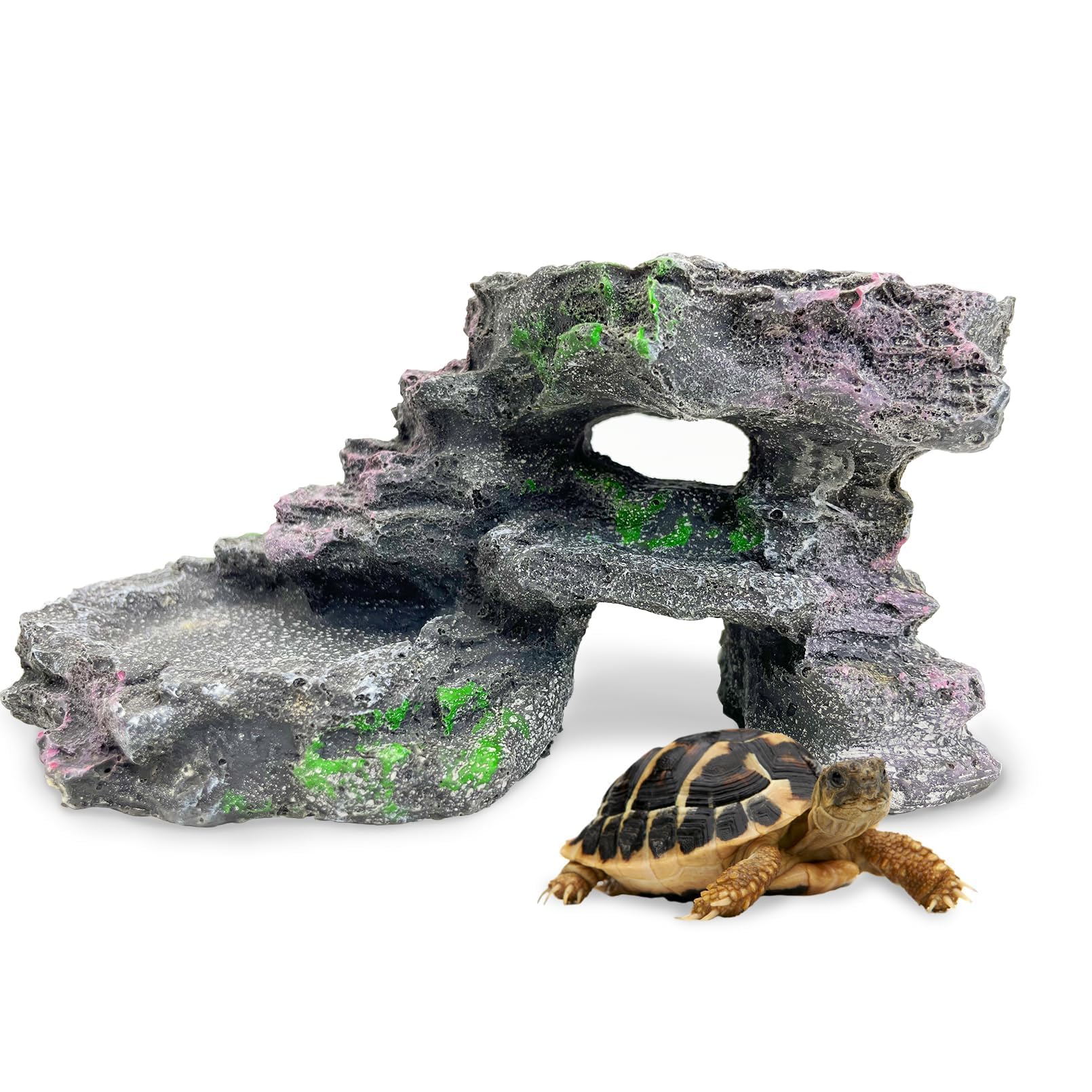 PINVNBY Turtles Basking Platform Reptile Hides and Caves Resin Dock for Aquarium Hideout Terrarium Tank Accessories for Small Reptiles, Amphibians, and Fish