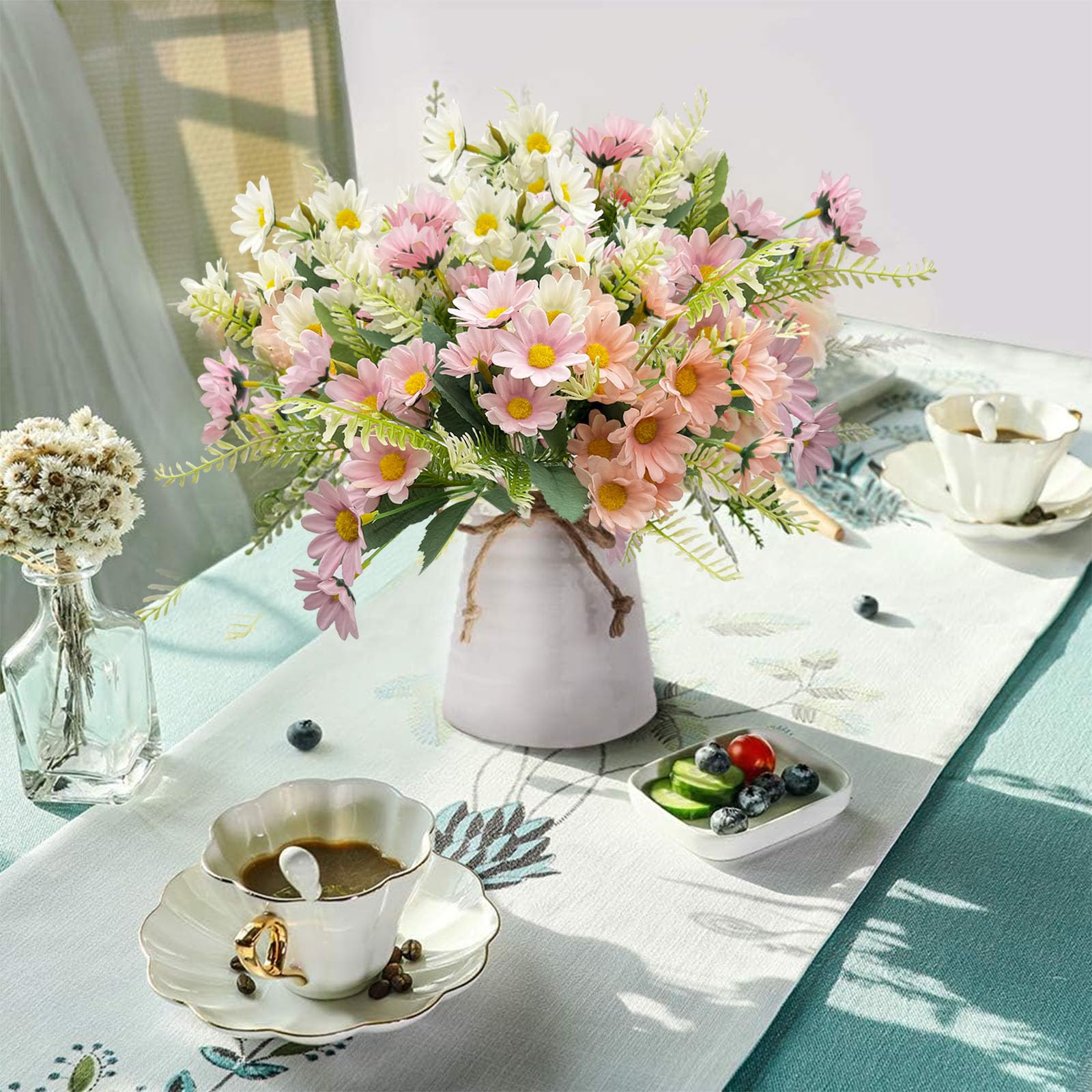 6 Mazzi Di Fiori Artificiali Margherita Per Esterno - Piante Finte In Setacon Steli Regolabili UV Resistant - Decorazione Primavera/Estate Per Giardino E Casa - 2