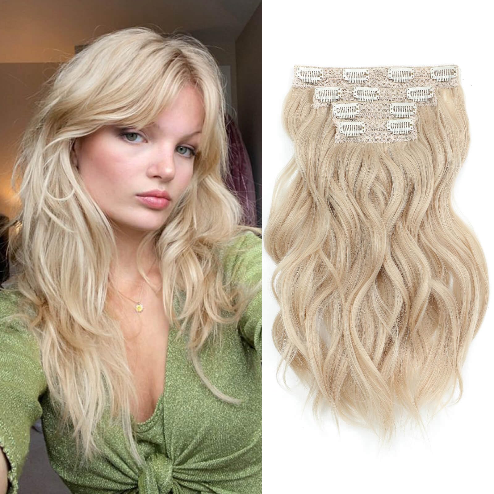 Flyroseing Bleach Blonde Clip in Hair Extension