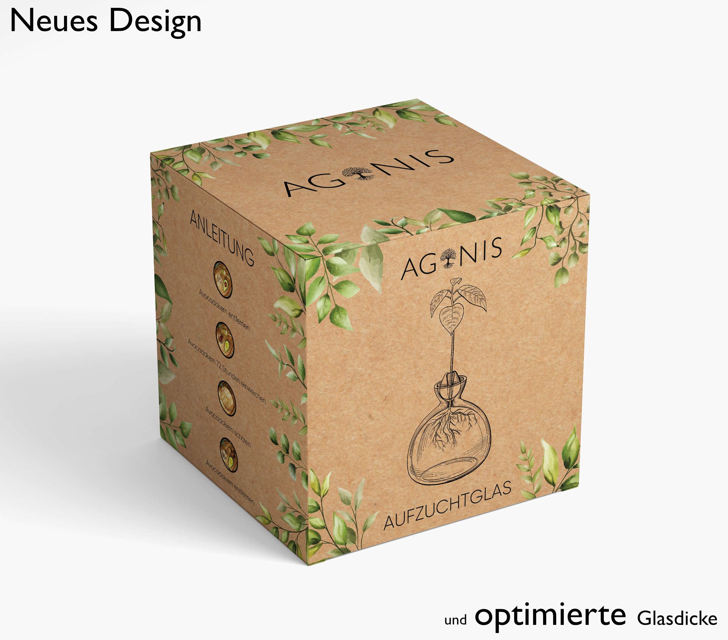 AGONIS® Aufzucht-Glas für Avocados und Kastanien | Hochwertiges Keimglas, besonderes Garten Geschenk, Aufzuchtset für Kerne, Samen, Keime