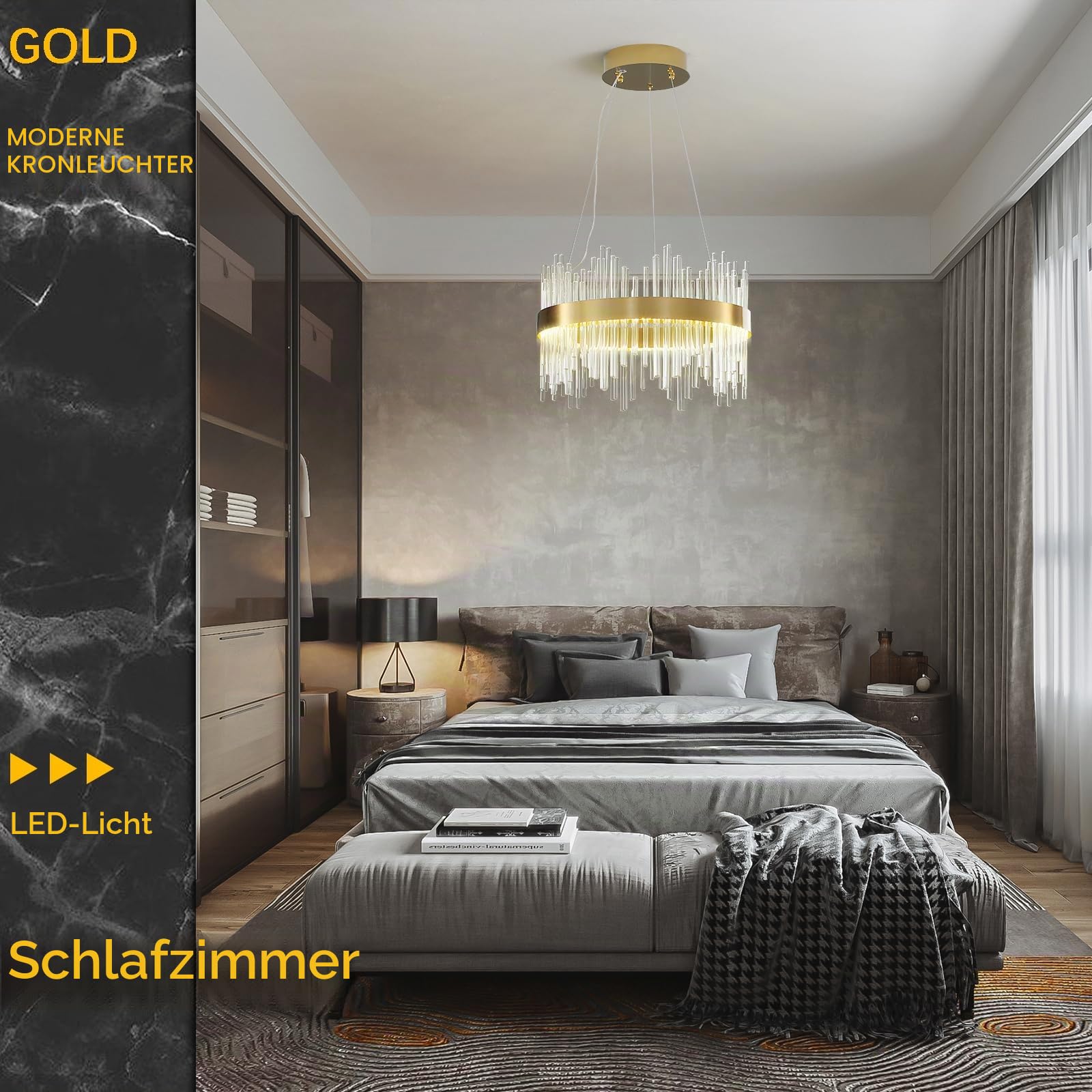 Moderner Kristallleuchter, Led-Pendelleuchte In Gold, Deckenleuchte, Halb BüNdig Montierter Kronleuchter, HäNgelampe FüR KüChe, Wohnzimmer, Schlafzimmer, Flur, Treppenhaus, 40 Cm