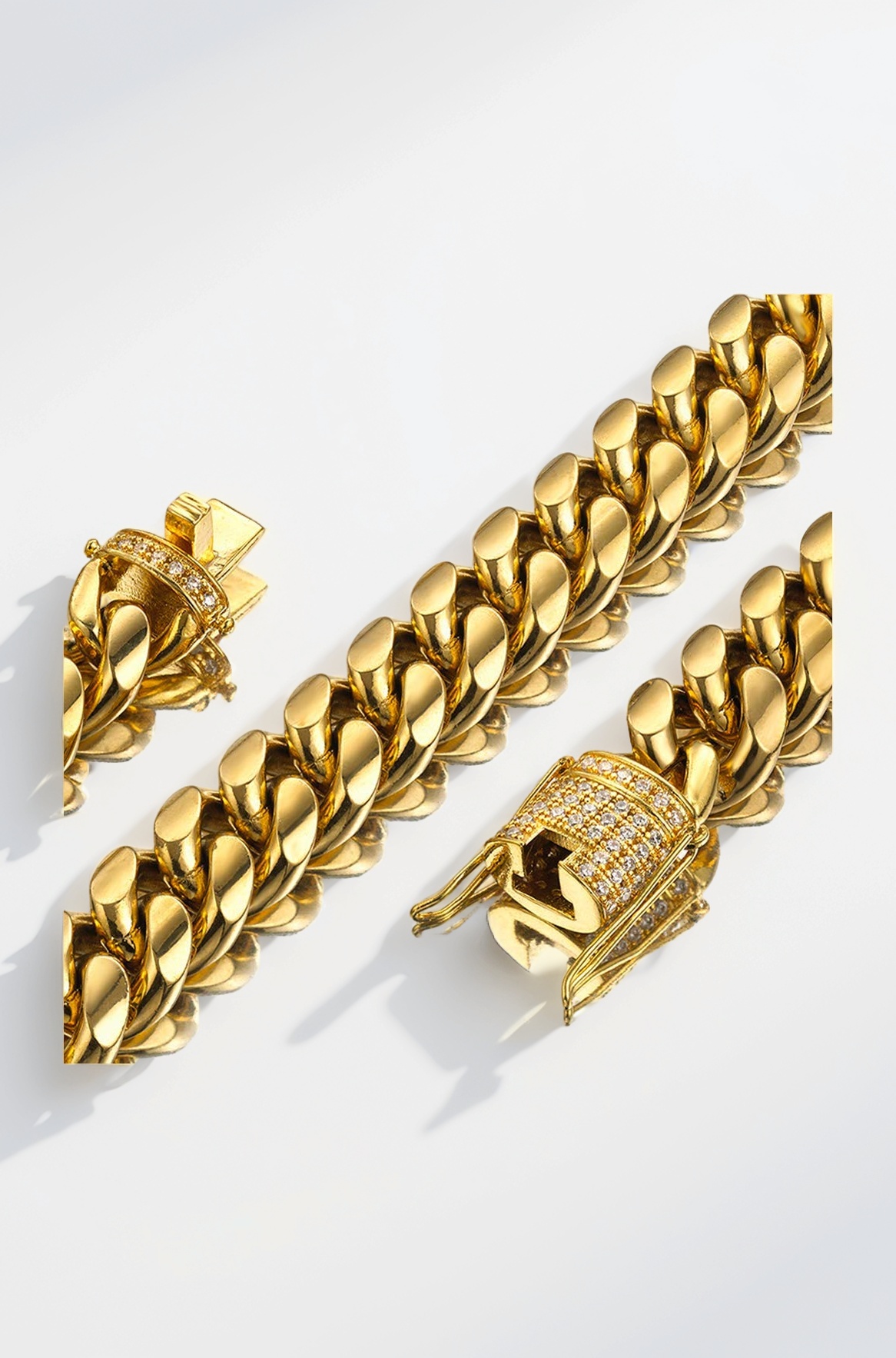 Mens Miami Cuban Link Chain 18K Gold 15mm Stainless Steel Curb Necklace with cz Diamond Chain Choker