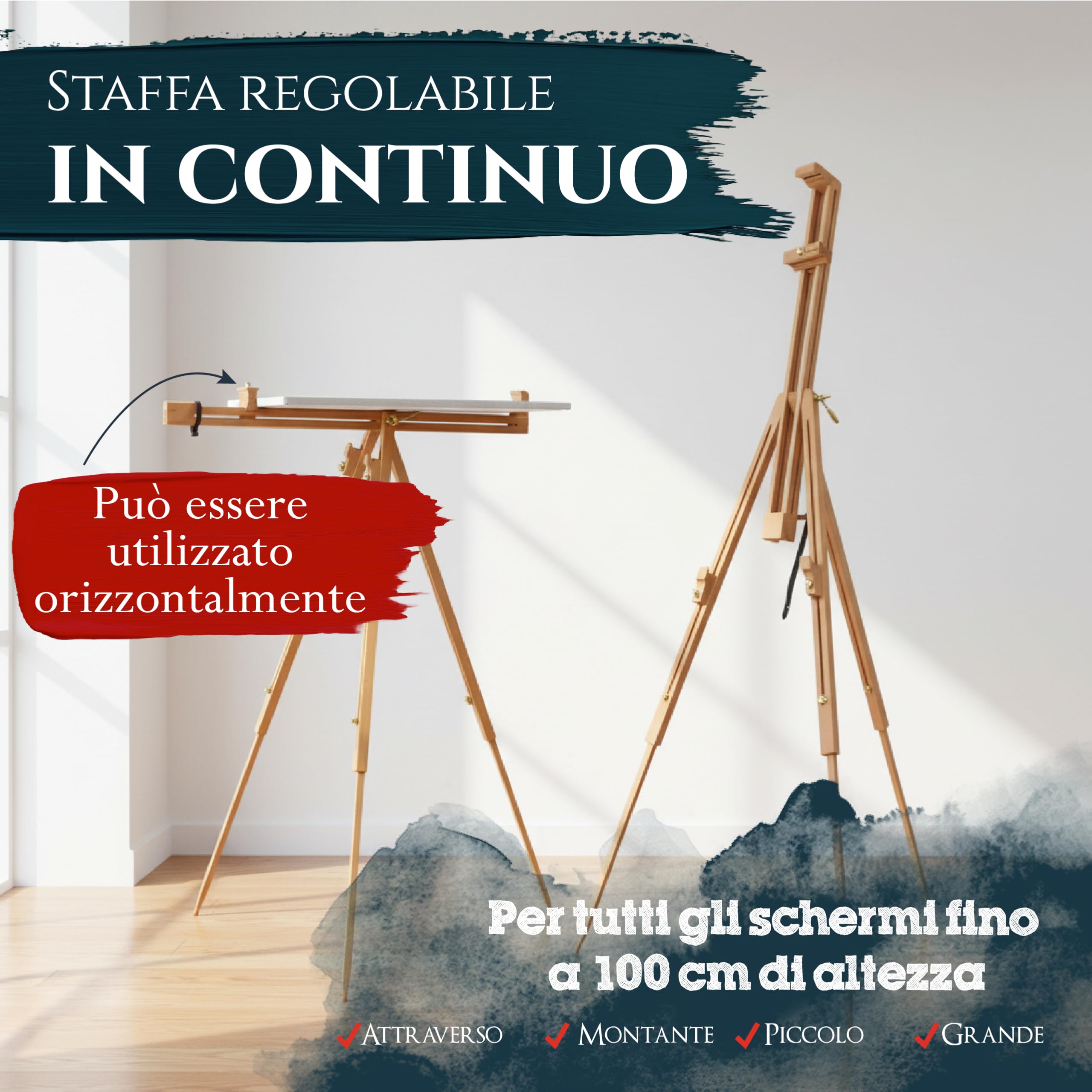 Artina Cavalletto portatile per artista – supporto regolabile in legno per pittura e disegno da viaggio – esposizione di cartelli di nozze