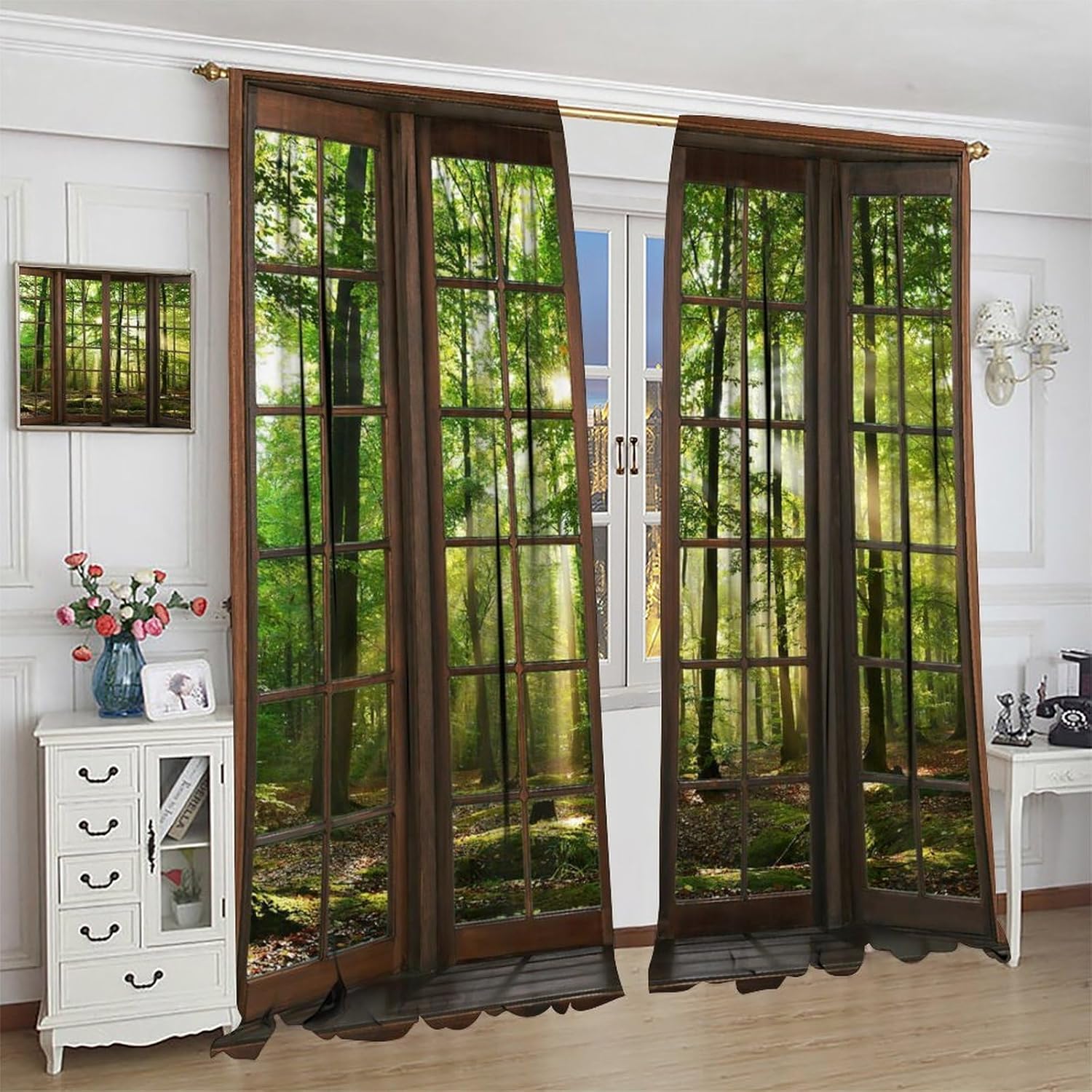 Natural Landscape Curtains, Vintage Nature in The Forest Pattern Decorative Home Bedroom Living Room Blackout Curtains42X63 Inch