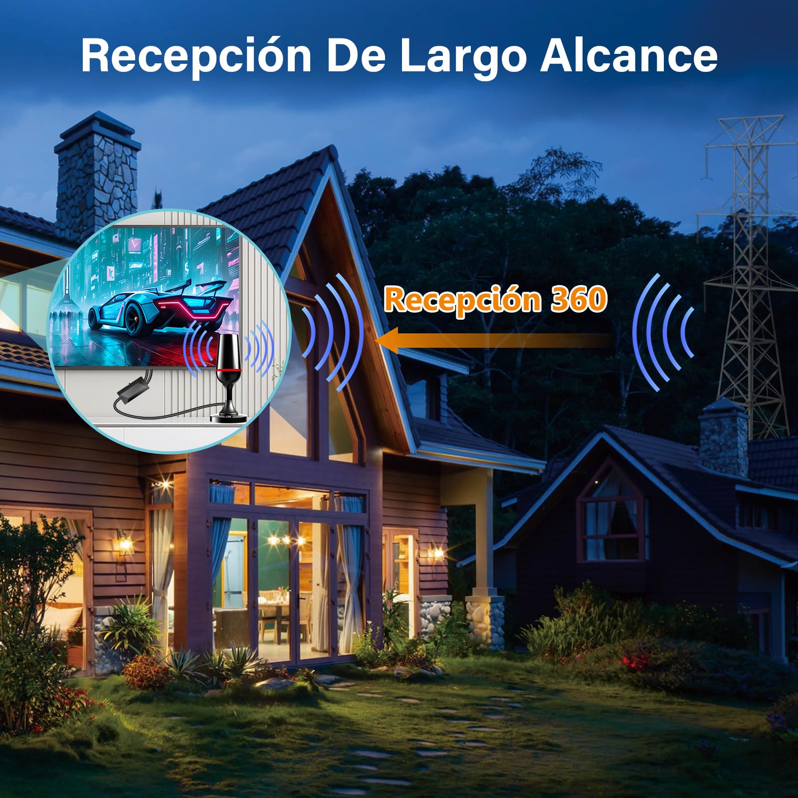 Antena TV Interior, Antena TV Interior Potente 2026 con Base Magnética, 420 km de Largo Alcance y Recepción 360°, Compatible con Canales 4K/1080p/VHF/UHF DVB-T/T2 en Abierto