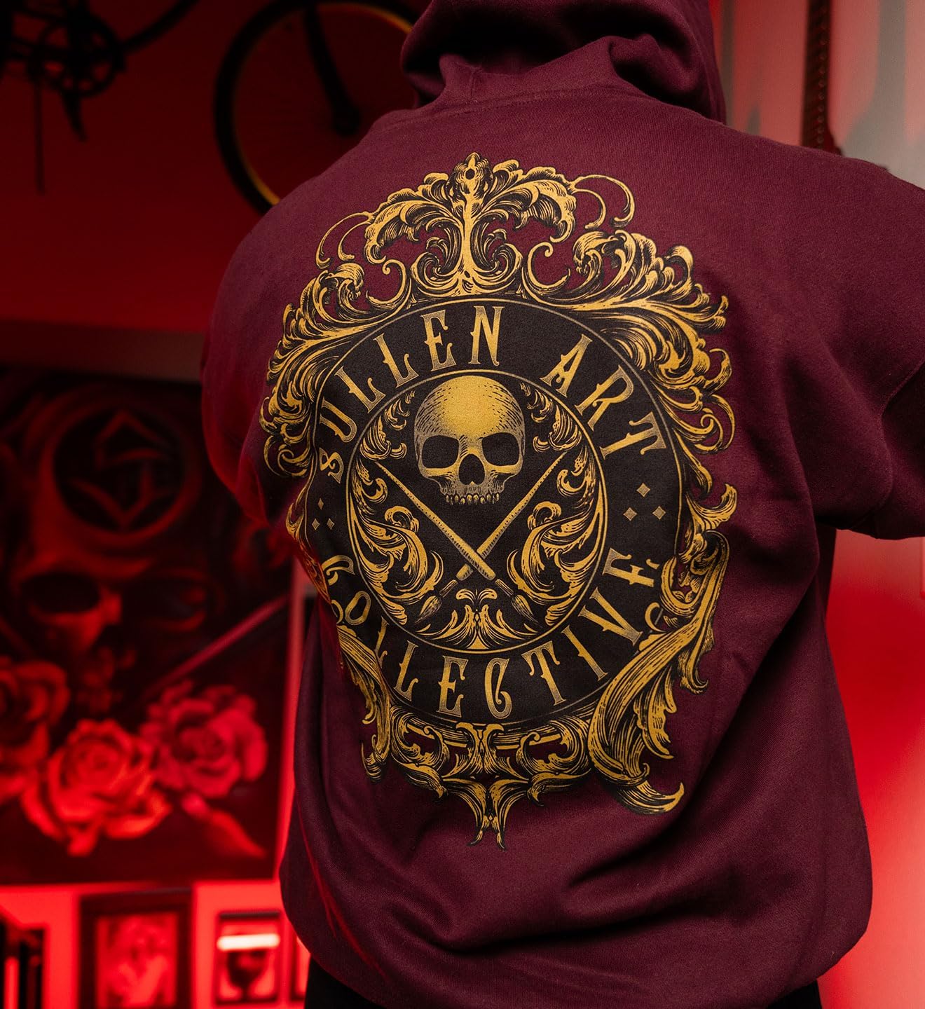 Sullen Men's Filigree Badge Tattoo Lifestyle Graphic Long Sleeve Zip Up Hooded Fleece Sweatshirt Burgundy - Image 5