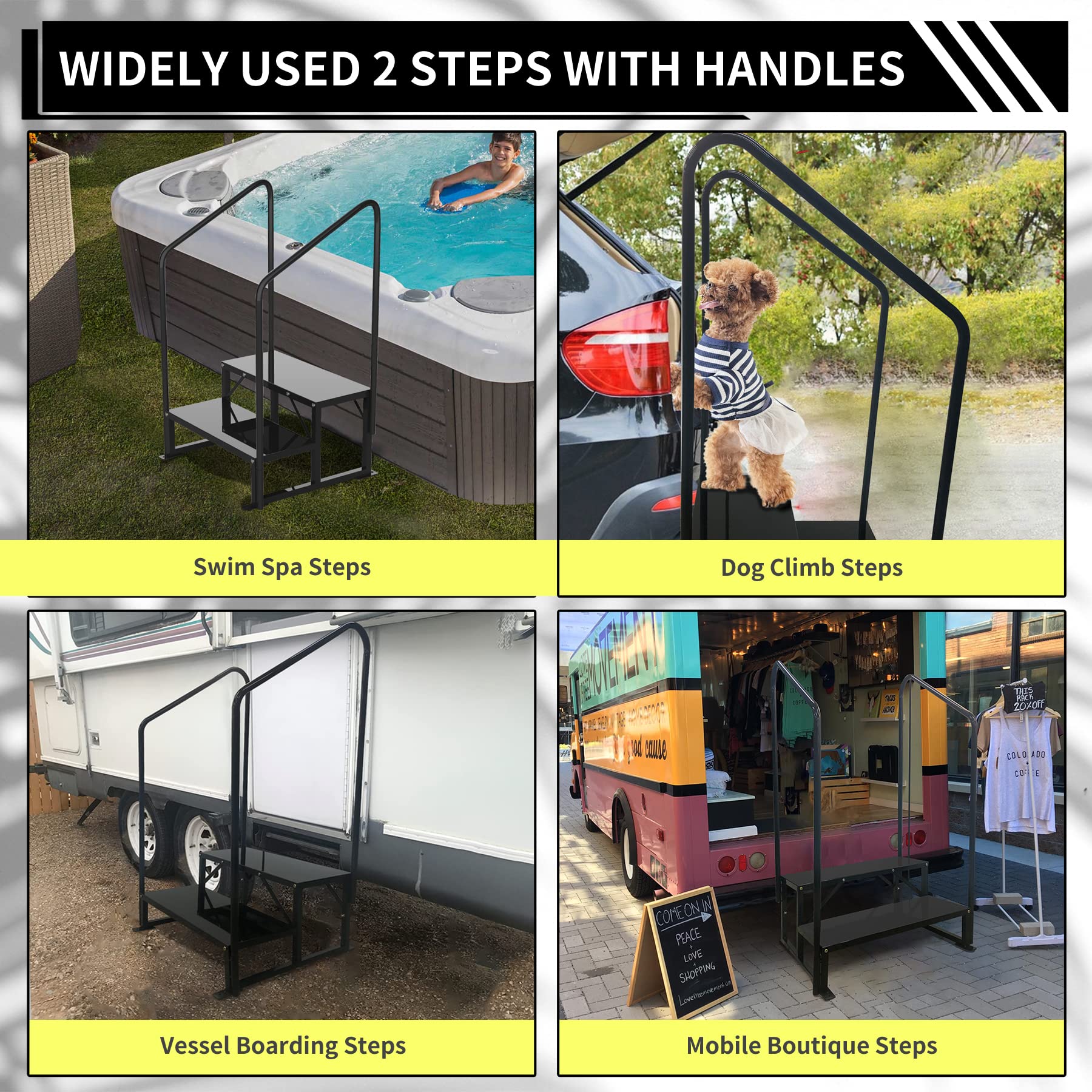 Coocure RV Steps with Two handrails, 2 Steps Mobile Home Stairs Steps Outdoor, Hot tub Steps