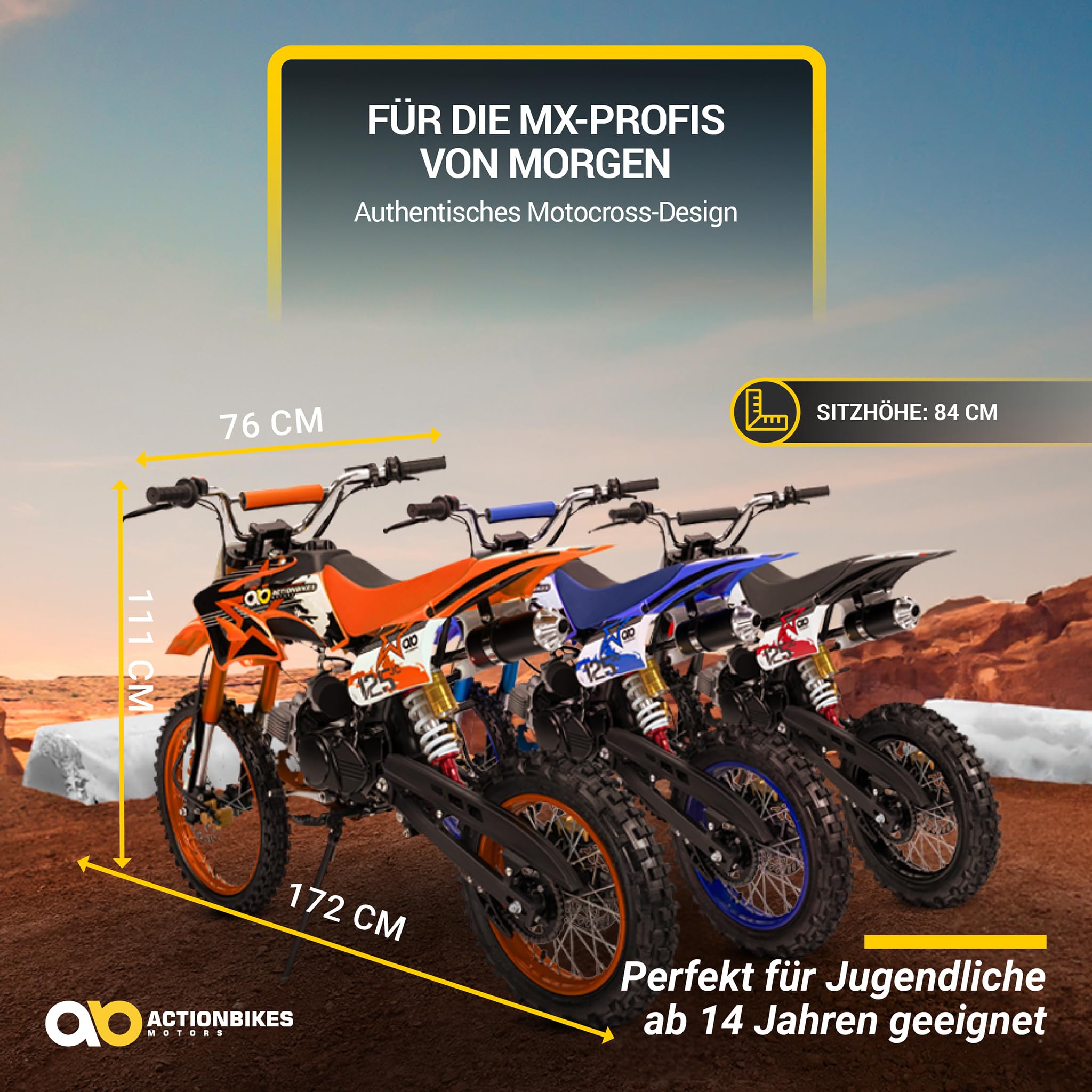 Actionbikes Motors Crossbike JC125 | 4-Takt 125ccm Benzinmotor (Schwarz) | Bis 𝟖𝟎 km/h | Motorrad | Pocket Bike | Dirt Bike | Motocross | Pocketbike | Motorsport | Dirtbike | Enduro ab 14 Jahren