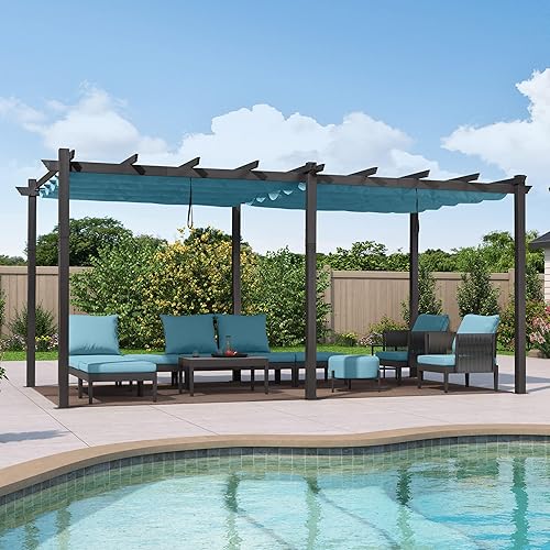 Miniatura 34 de PURPLE LEAF - Pérgola independiente de 11 x 13 pies para exteriores con toldo retráctil, refugio de aluminio para porche, jardín, playa, protección