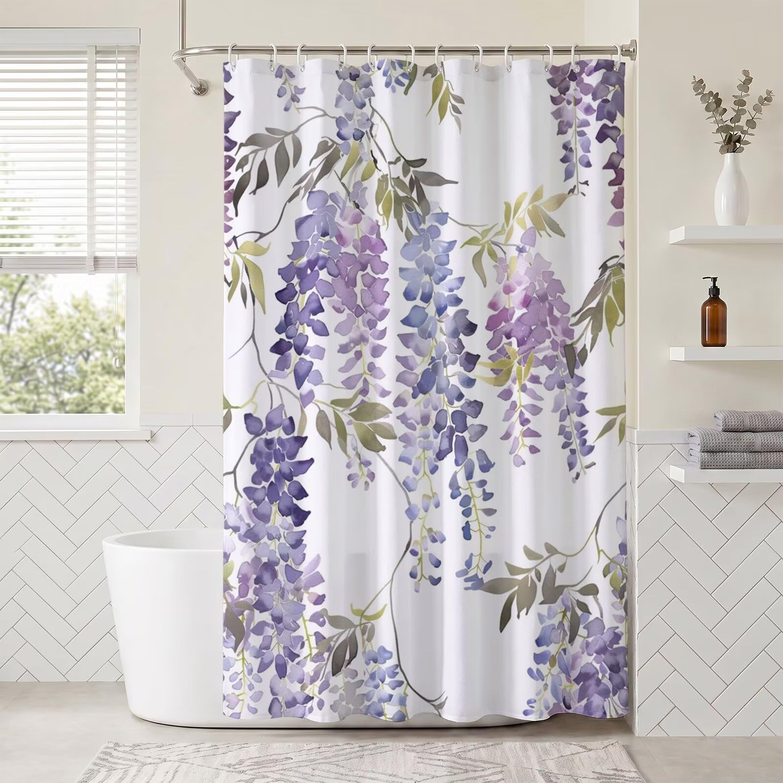 Rideau de douche 140x190cm violet en tissu polyester lavable