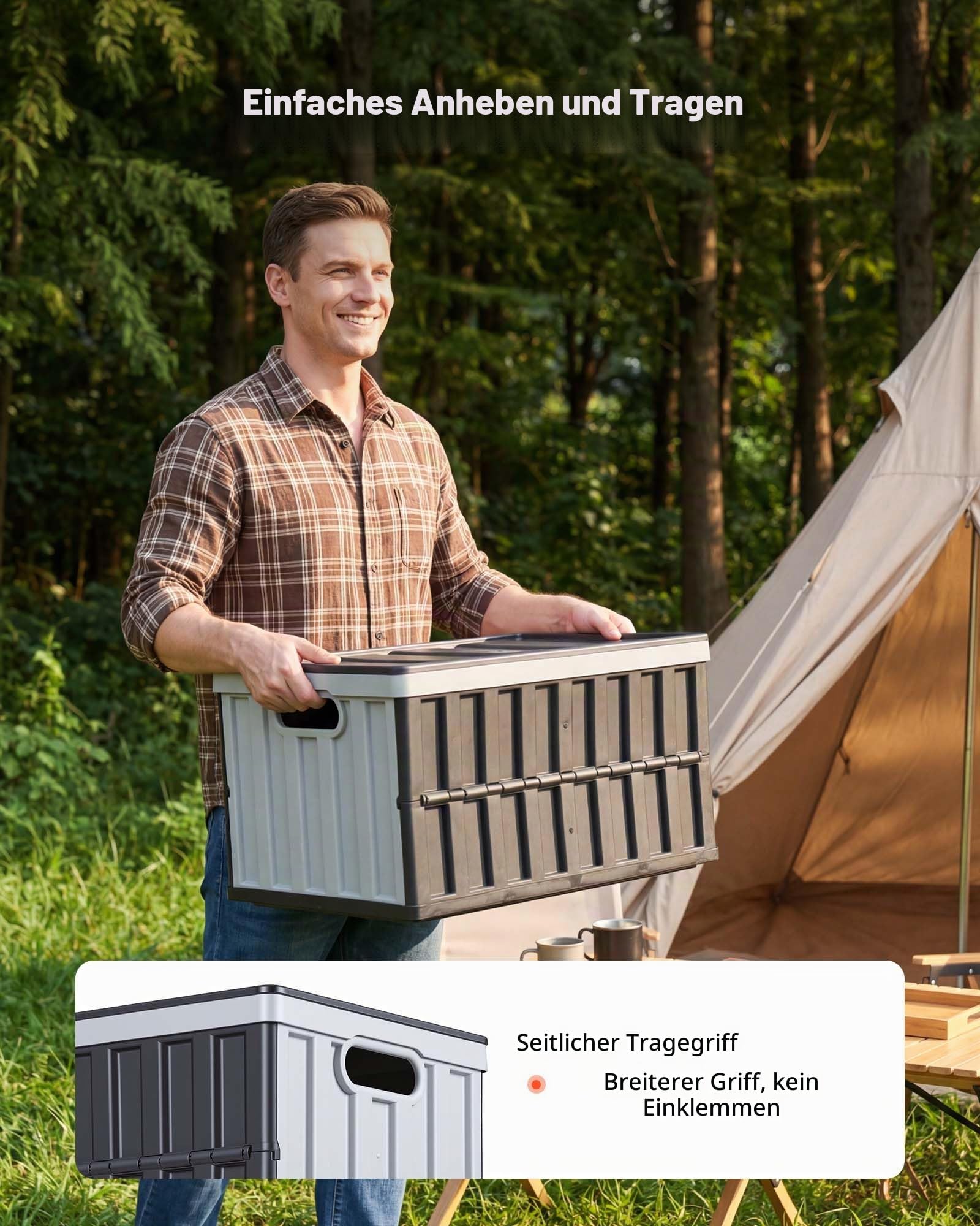 VEVOR Klappboxen 65 L 3er-Pack, Faltbare Aufbewahrungsboxen aus Kunststoff, Stapelbare Klappkörbe mit Deckel, Tragkraft 38 kg pro Box, Klappkisten, Ideal für Haushaltsorganisation, Grau & Schwarz