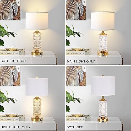 Miniatura 2 de QiMH Juego de 2 lámparas de mesa con puertos USB, lámpara de noche moderna con luz LED de noche para dormitorio, lámparas de mesita de noche para