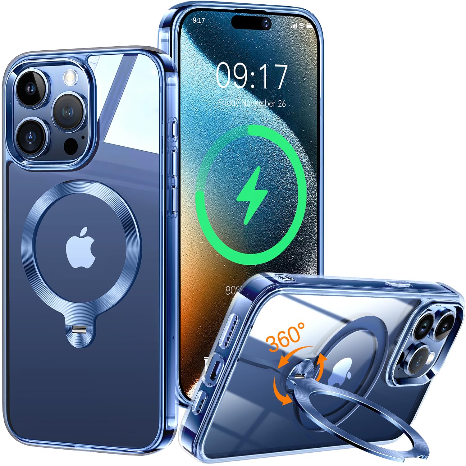 Support magnétique iPhone 13 Pro Max coque antichoc transparente bleue - 7