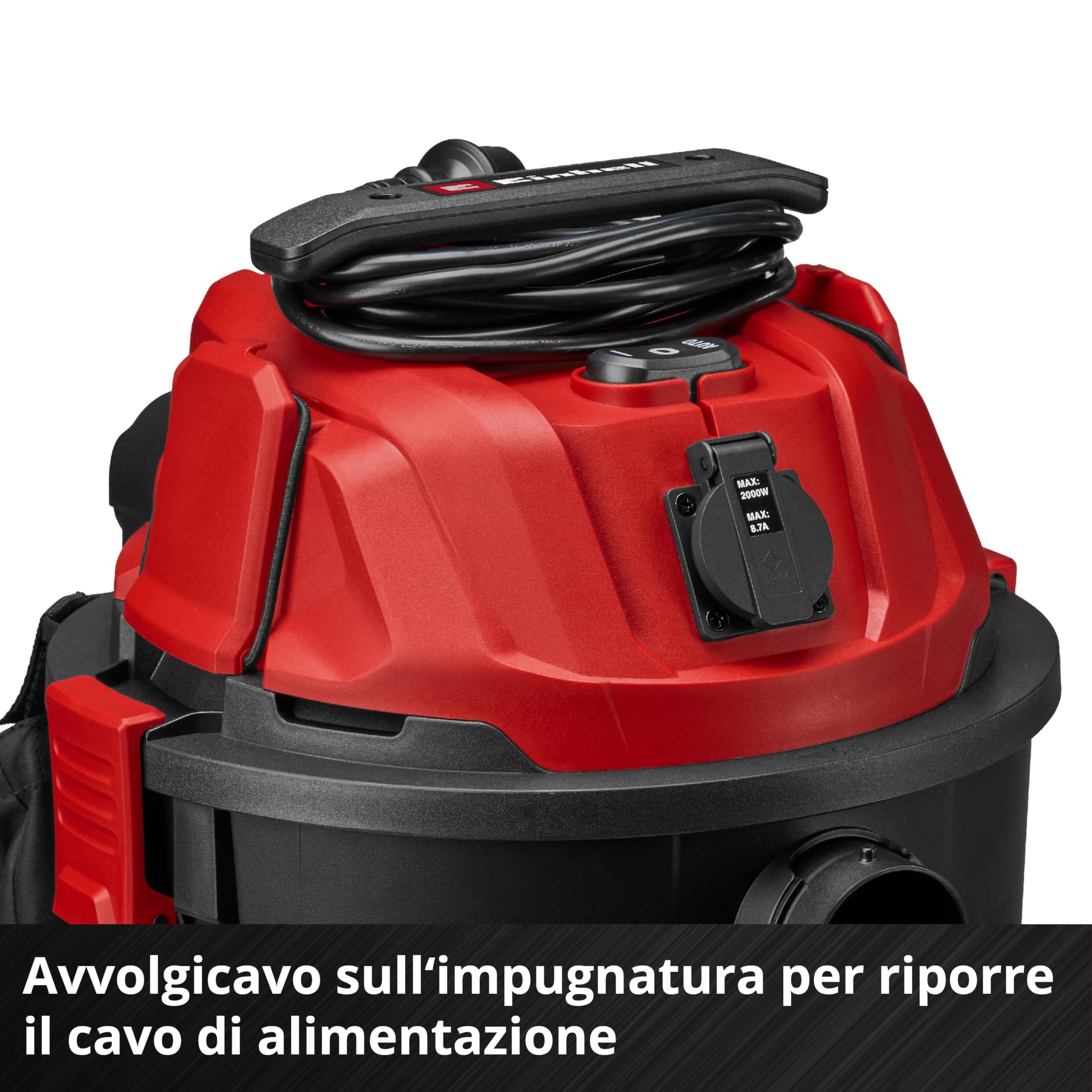 Aspiratore a secco e umido Einhell TC-VC 3055 A (850 Watt, aspirazione 190 mbar, presa automatica, serbatoio di raccolta da 30 litri, maniglia di trasporto, bocchette, filtri e sacco raccogli-sporco) | 850 W, 190 mbar, presa automatica, contenitore di rac