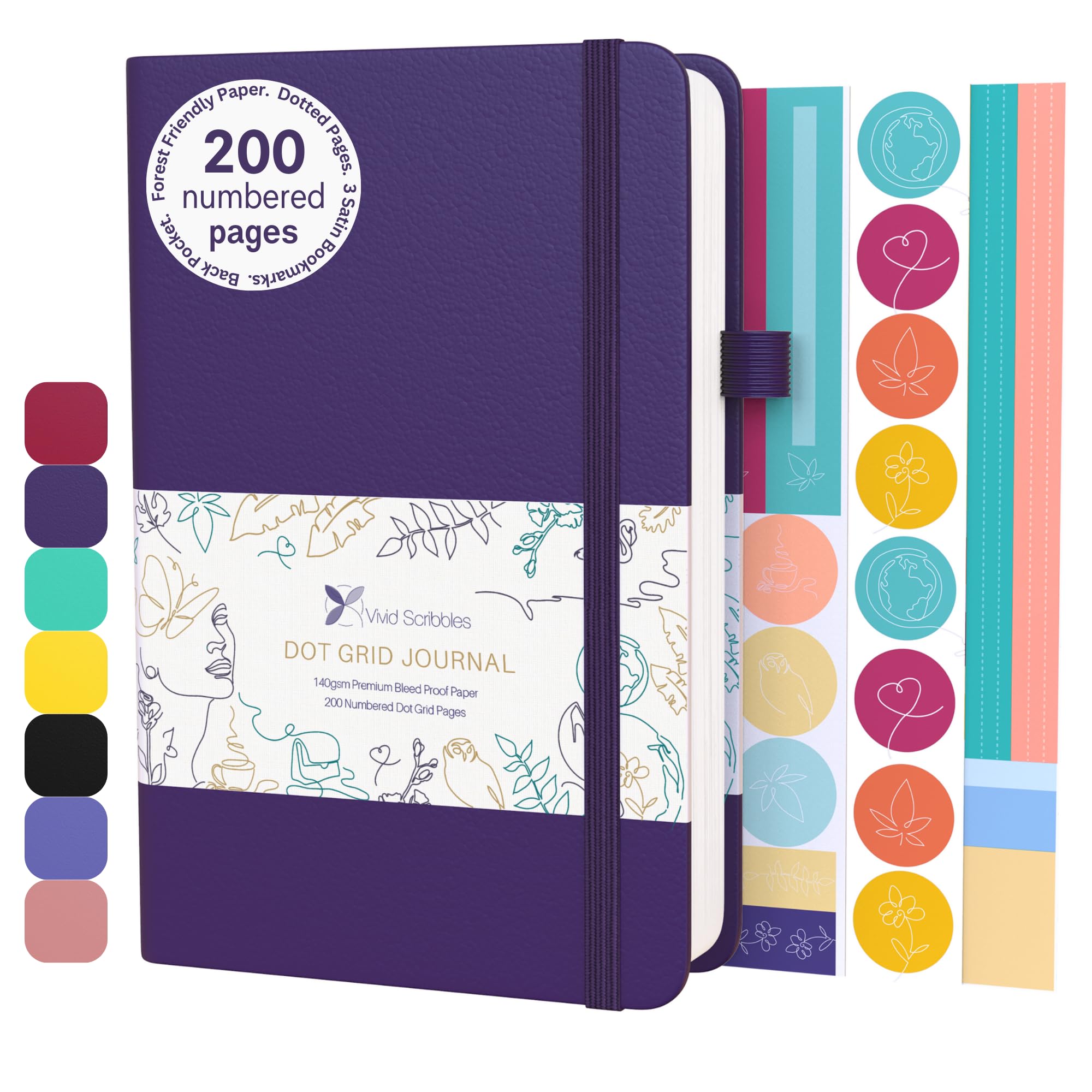 VIVID SCRIBBLES Dotted Journal – 140gsm Bleed Proof Thick White Paper – 200 Numbered Dot Grid Pages – 5.8 x 8.3 inch Bullet Dotted Notebook