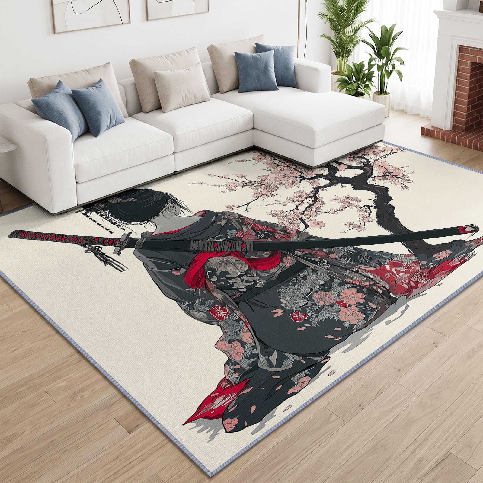 Alfombra Kimono Mujer Cerezo Flor 120 x 170 cm Dormitorio Alfombras Japonesa Suave Alfombra Cocina Antideslizante Alfombras Lavables para Salón Comedor Entrada Interior