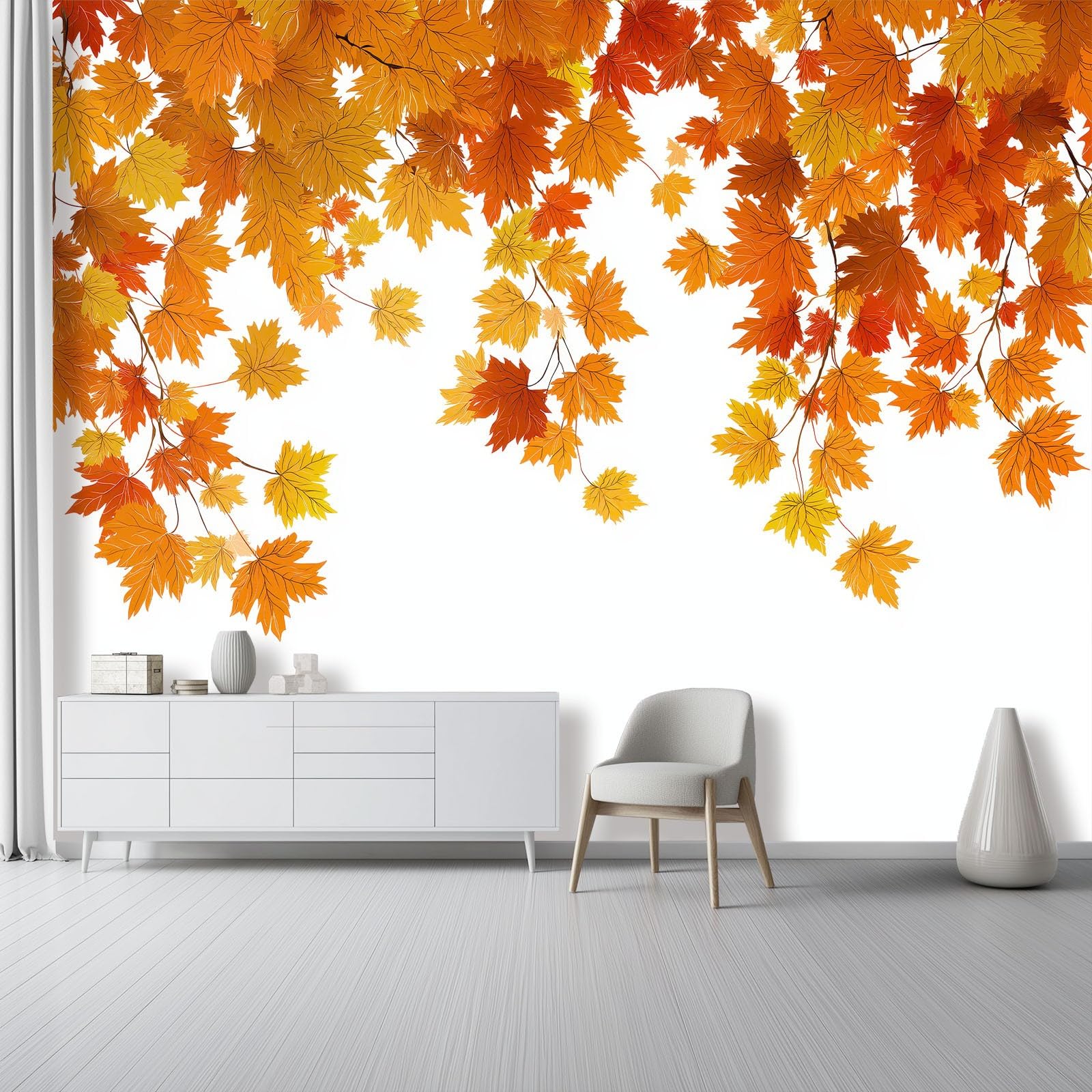 Papier peint photo intissé motif feuilles d'automne orange décor mural salon chambre 350x256