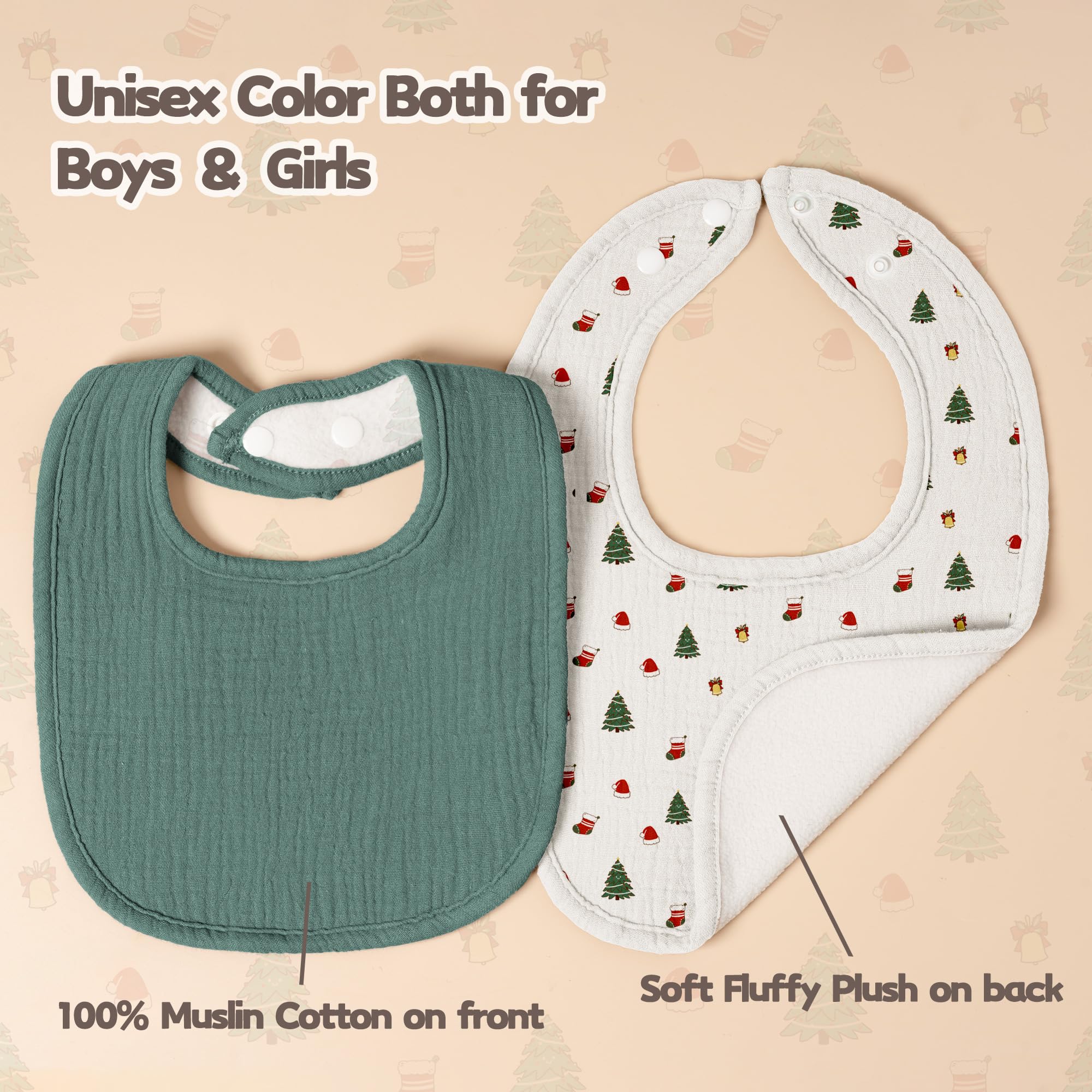 bearmoss Muslin Baby Dribble Bibs 100% Cotton Baby Bandana Square Drool Bibs for Unisex Baby Girls Boys Toddlers Drooling and Teething (Merry Christmas) - Image 4
