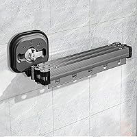 Vista 6 de Estante de secado de ropa plegable de montaje en pared con ventosa, estante de secado de ropa retráctil y plegable, soporte de pared