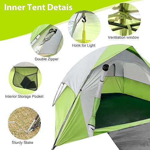 Miniatura 6 de XL Tienda de campaña con cúpula para 4 a 6 personas, doble capa impermeable, desmontable para senderismo al aire libre, pesca