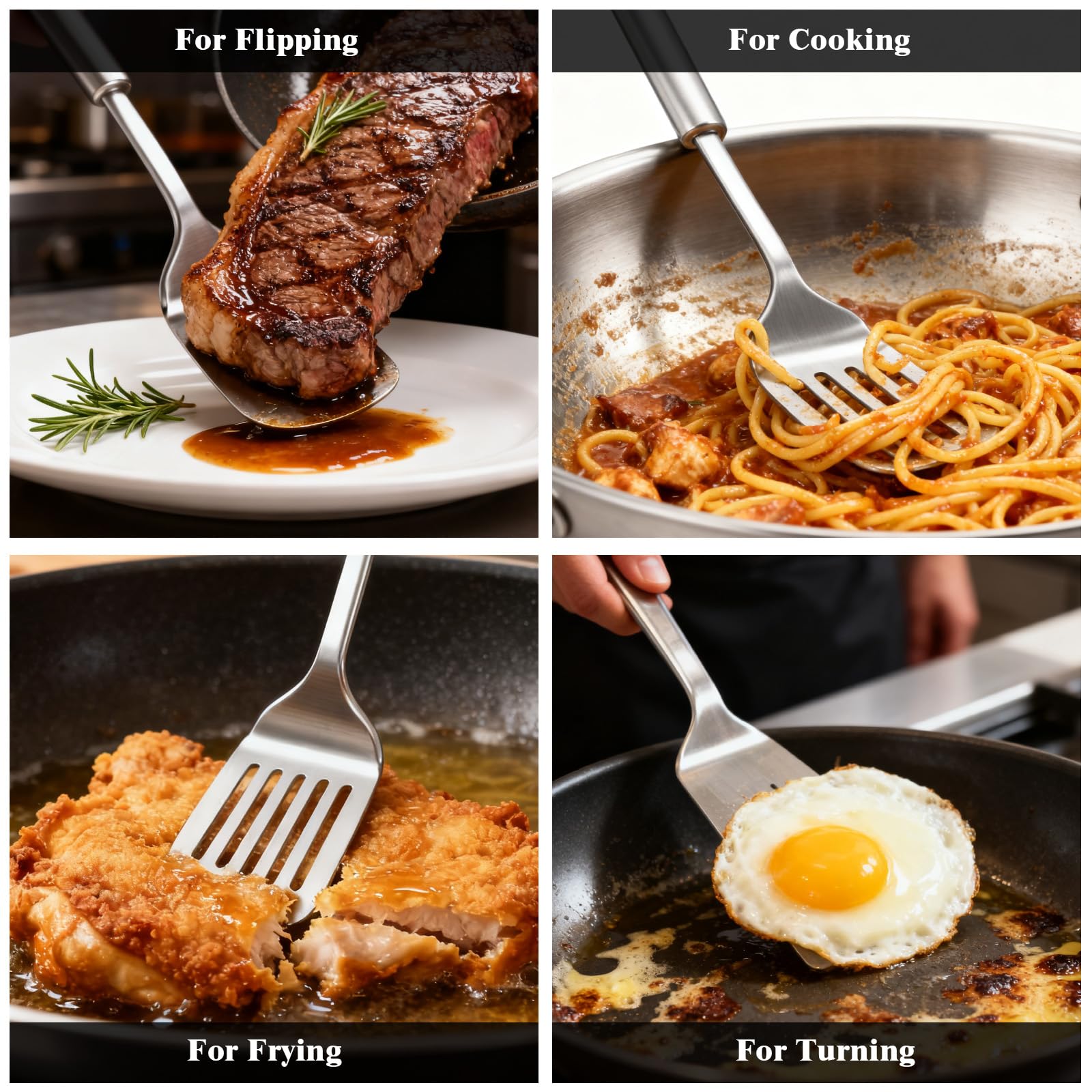 2 Pcs Espatula Cocina Acero Inoxidable, Juego de Utensilios Cocina, Paleta Cocina Resistente y Duradero, Espátula Ranurada Plateada, Lengua Sólida, Aptas para Lavavajillas, Fáciles Limpiar — view 7