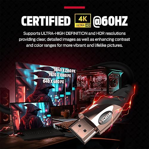 Miniatura 3 de Monster Cable electrónico HDMI de 8 pies 4K Ultra HD con cable Ethernet 60120 Hz, velocidad de actualización de 21 Gbps 1080p, video resistente a la